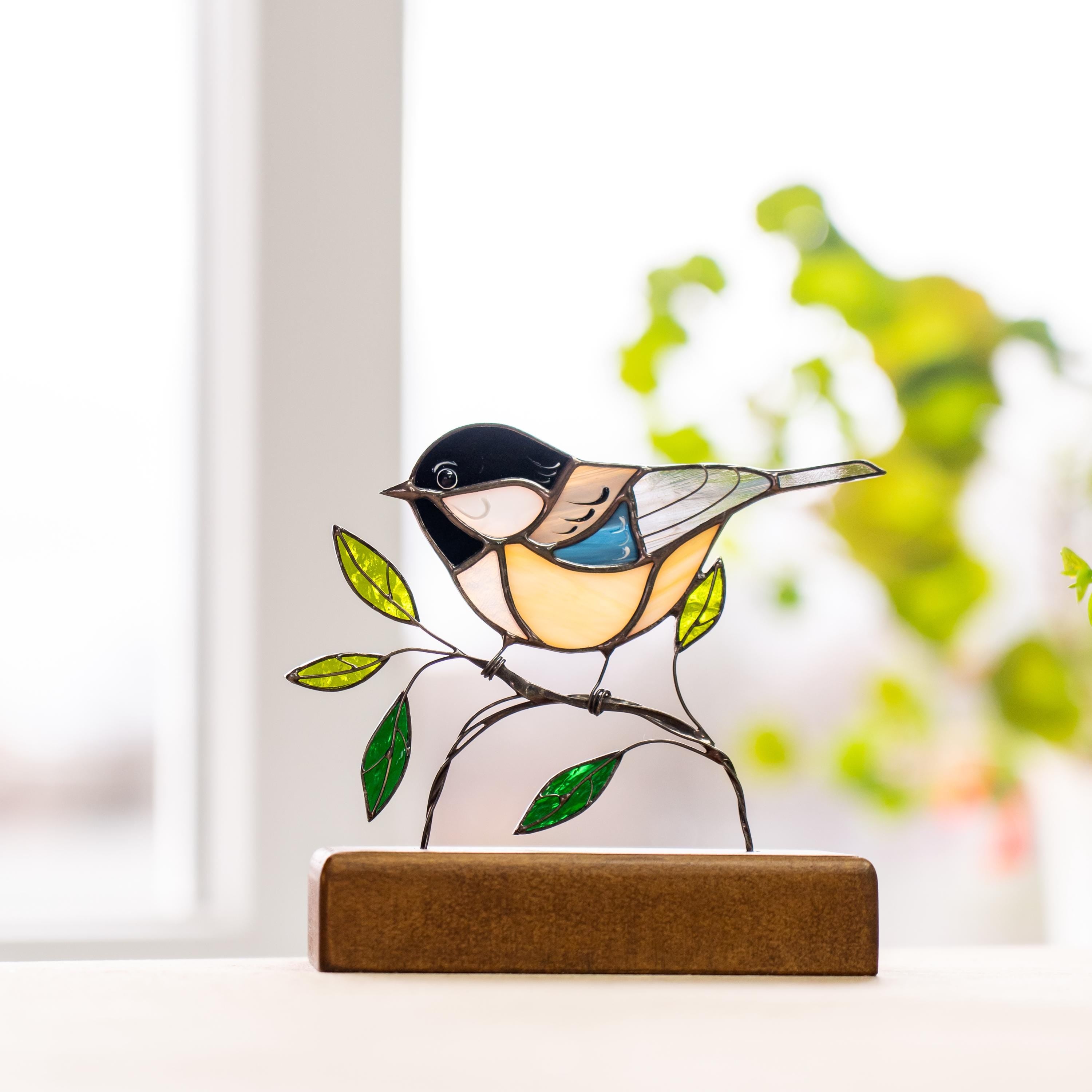 Chickadee ornament Stained glass bird Sister in law gifts Chickadee suncatcher Modern stained glass panel Handmade gifts