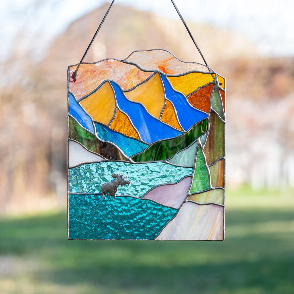 Custom stained glass window hangings Daughter in law gift Original wildlife art Stained glass panel Desk decor for women Moose ornament