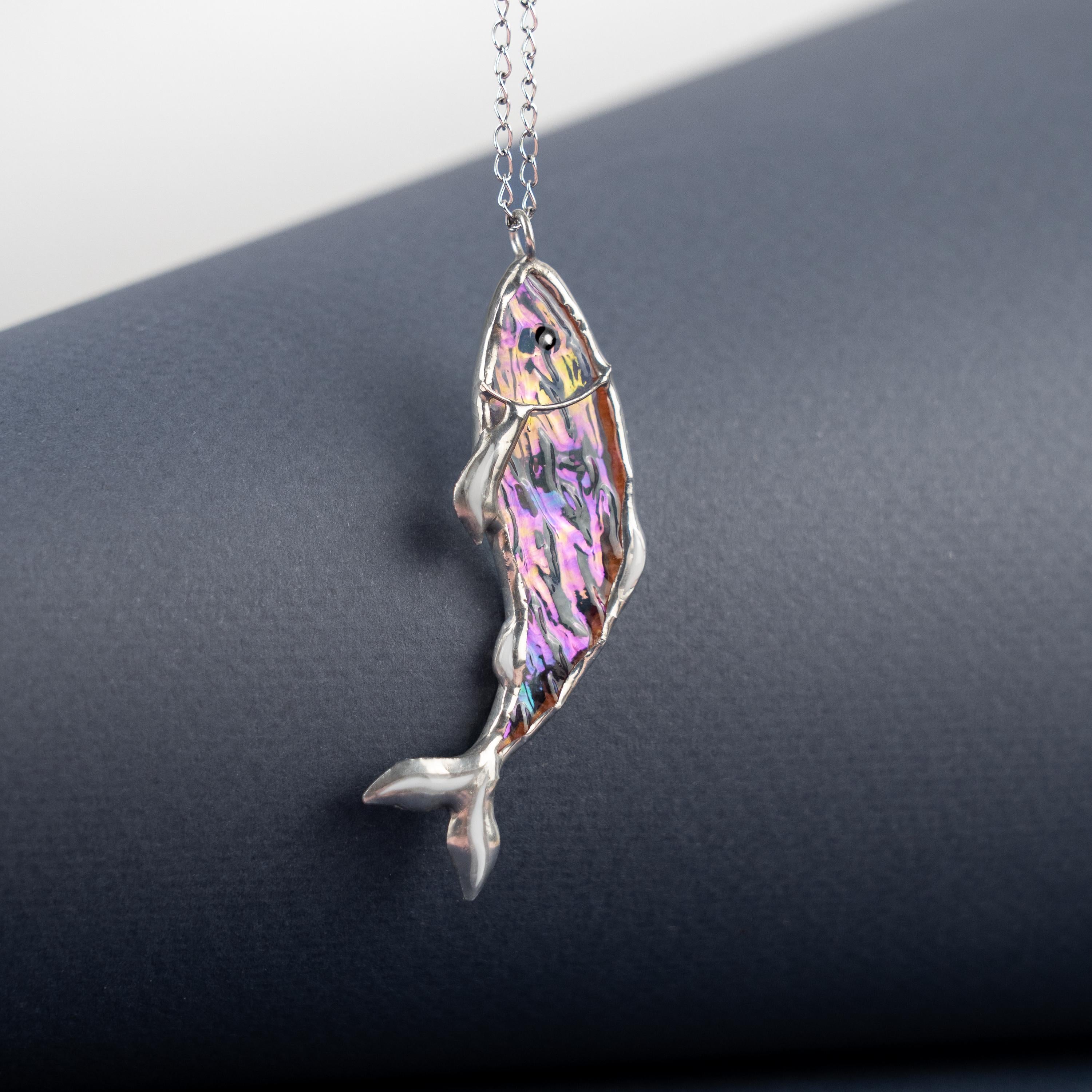 Stained glass fish Custom stained glass necklace Gifts for sister Fish pendant Modern stained glass fish jewelry
