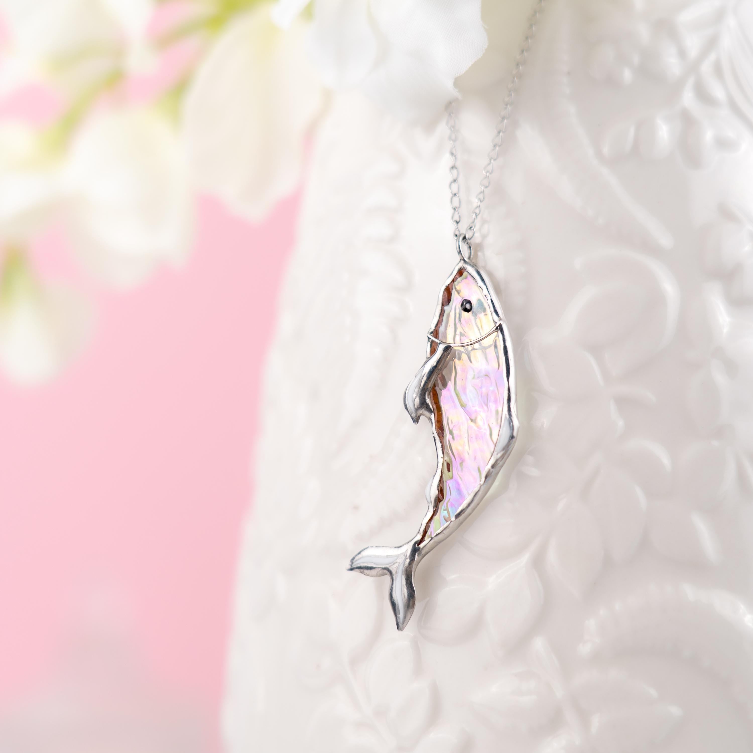 Stained glass fish Custom stained glass necklace Gifts for sister Fish pendant Modern stained glass fish jewelry