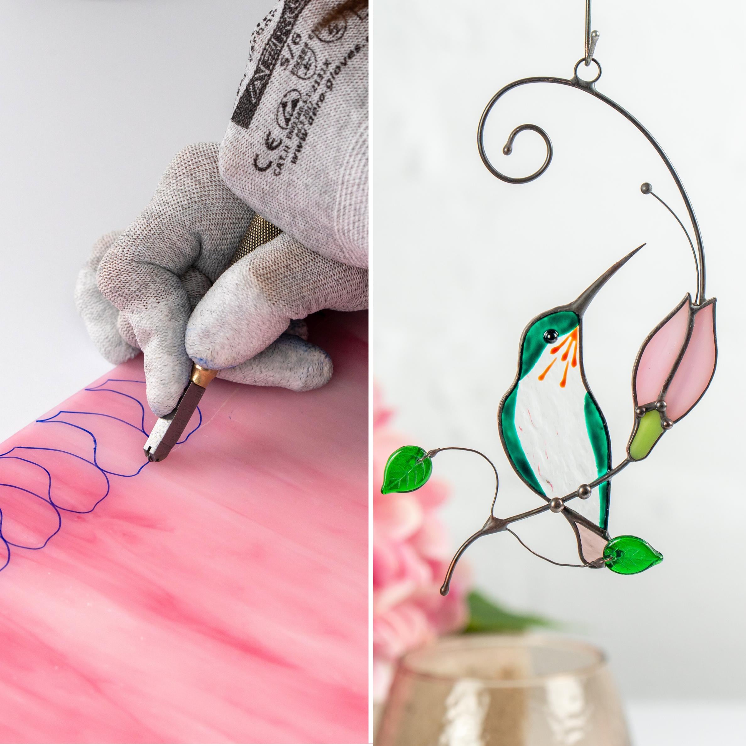 Stained glass hummingbird Godmother gift Stained glass window hangings Stained glass bird suncatcher Great grandma gift