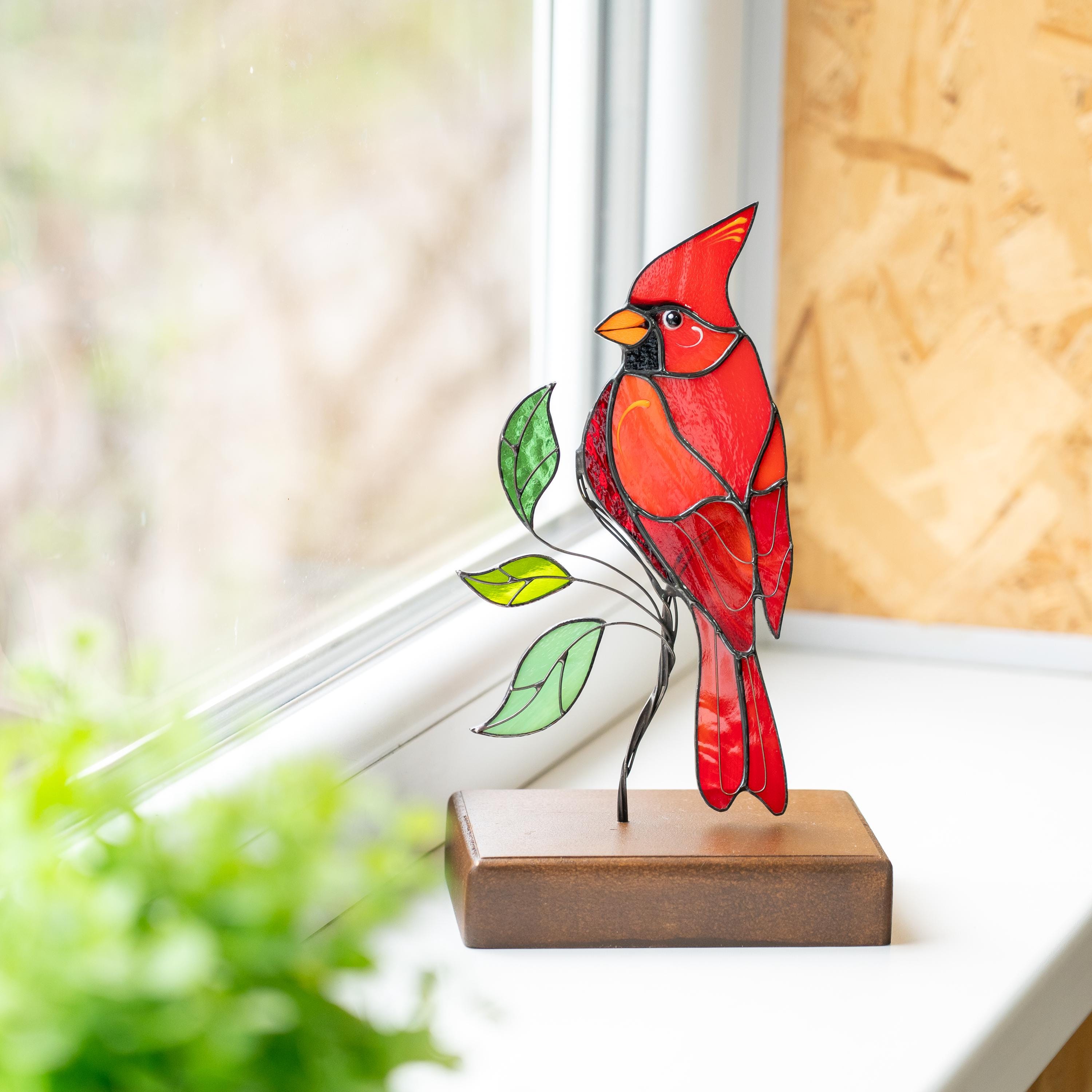 Cardinal suncatcher Custom stained glass ornament Unique gift for mom Cardinal gift Modern stained glass birds Custom suncatcher