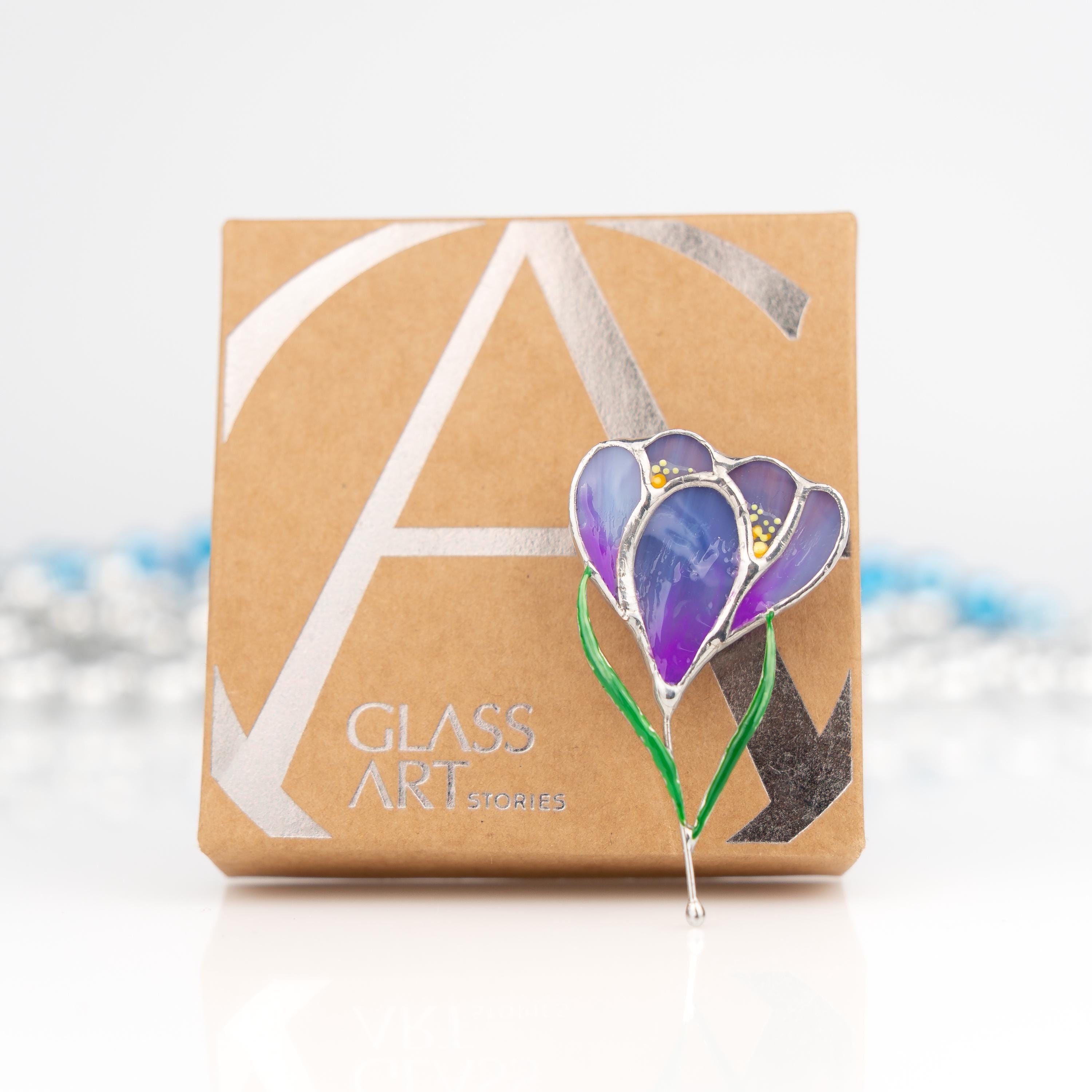 Saffron stained glass jewelry Mother in law gift Crocus stained glass flower brooch