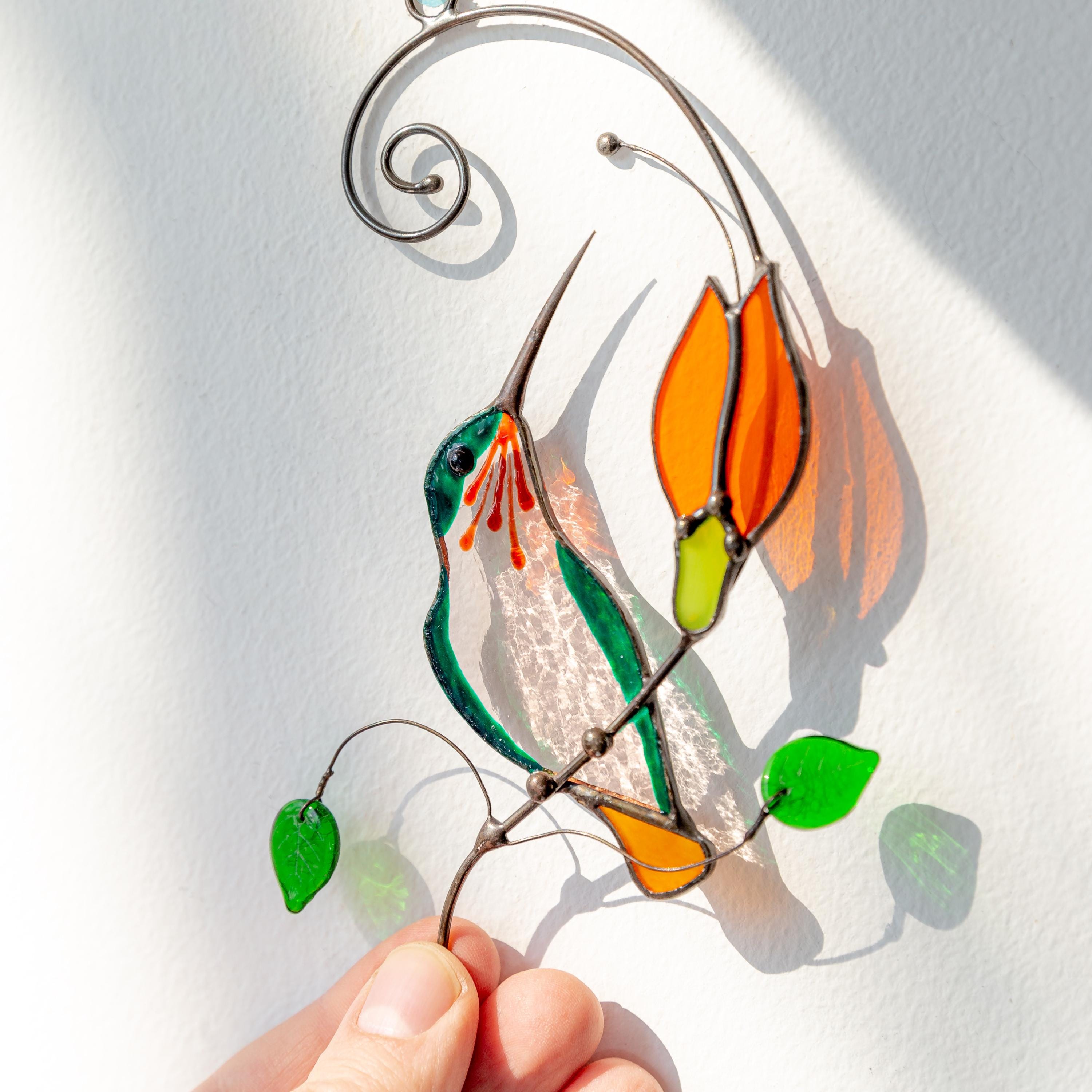 Hummingbird stained glass window hangings Godmother gift Hummingbird gifts stained glass suncatcher Grandma gift