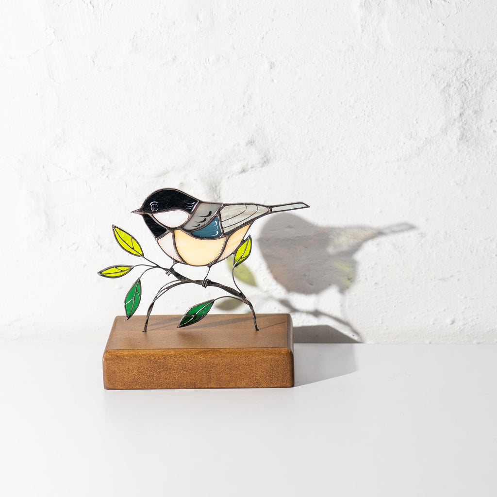 Chickadee ornament Stained glass bird Sister in law gifts Chickadee suncatcher Modern stained glass panel Handmade gifts