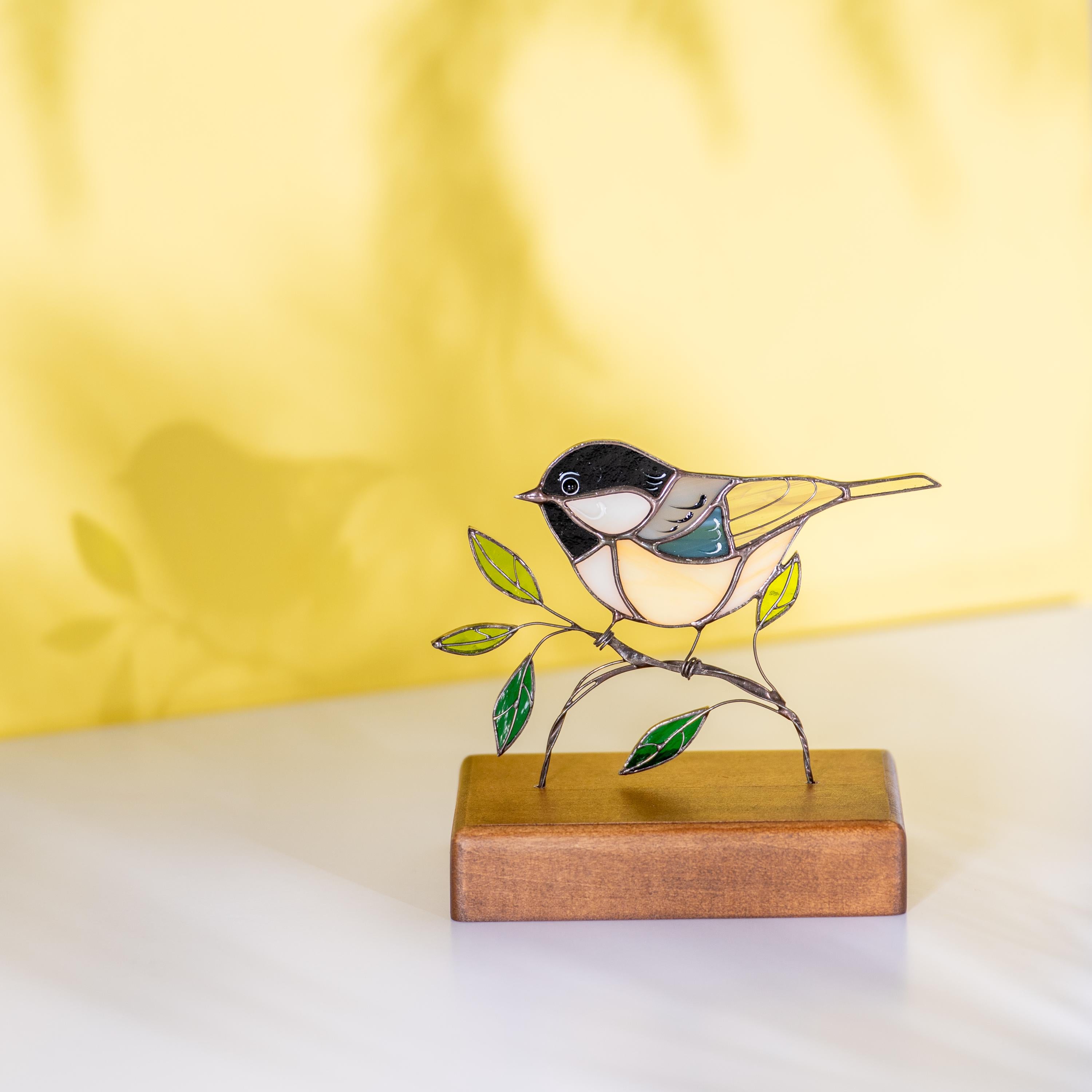 Chickadee ornament Stained glass bird Sister in law gifts Chickadee suncatcher Modern stained glass panel Handmade gifts
