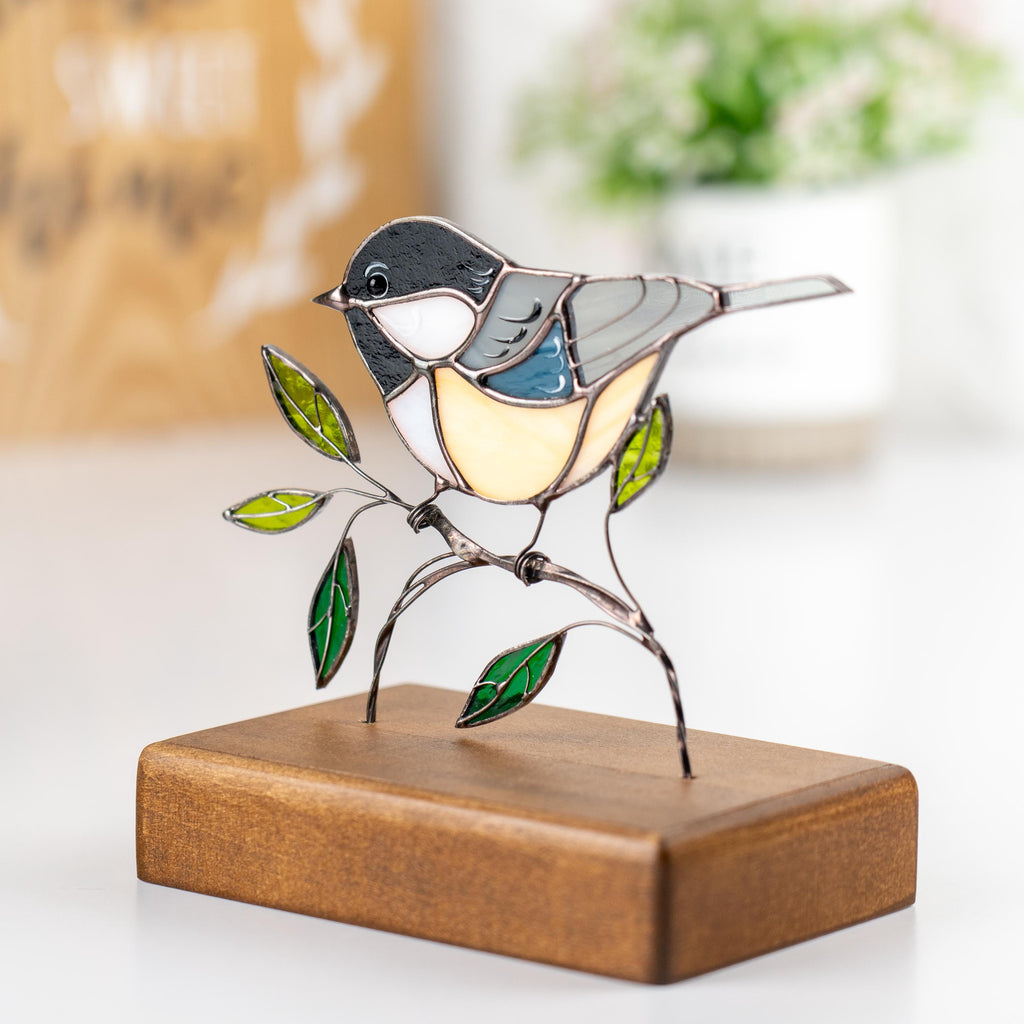 Chickadee ornament Stained glass bird Sister in law gifts Chickadee suncatcher Modern stained glass panel Handmade gifts