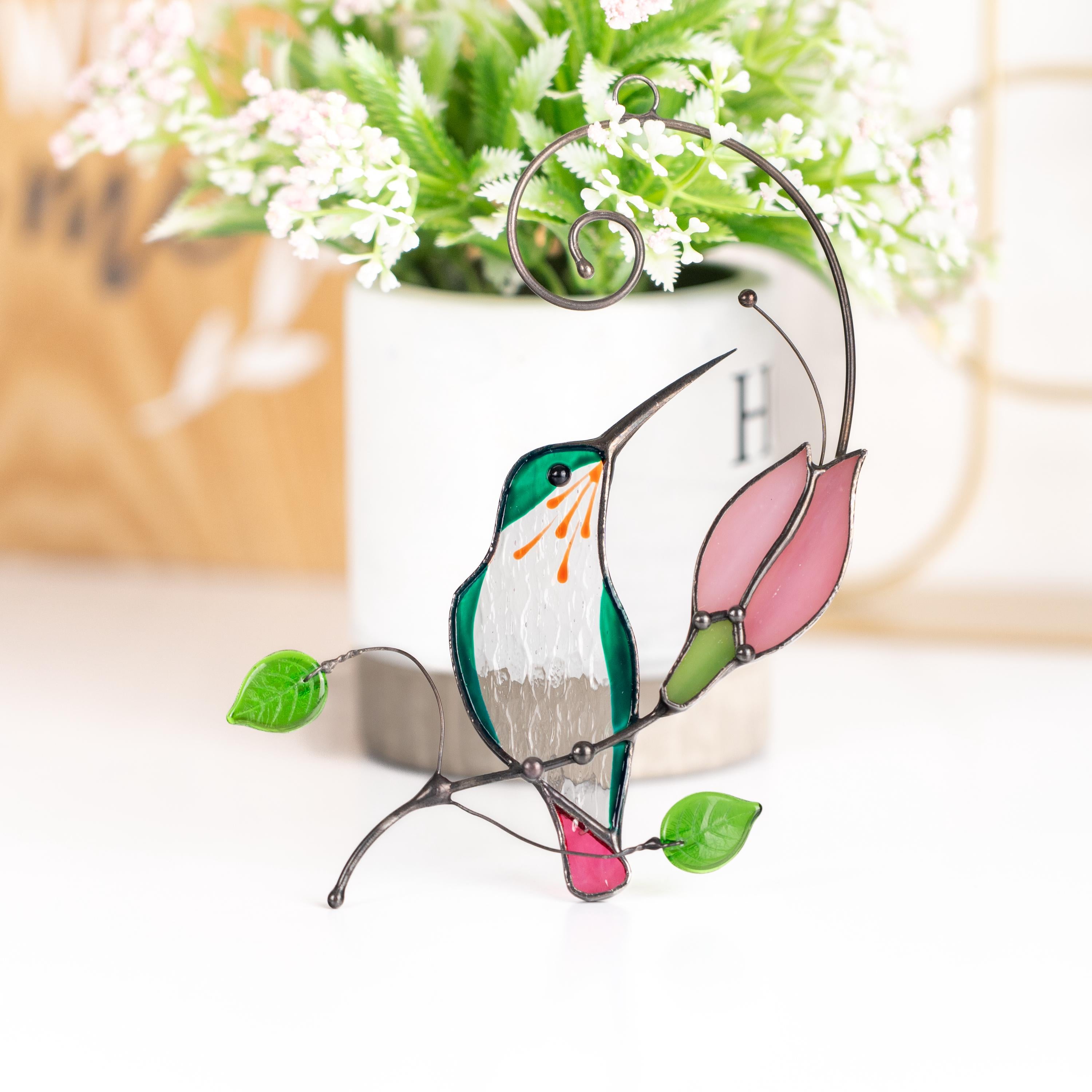 Stained glass hummingbird Godmother gift Stained glass window hangings Stained glass bird suncatcher Great grandma gift