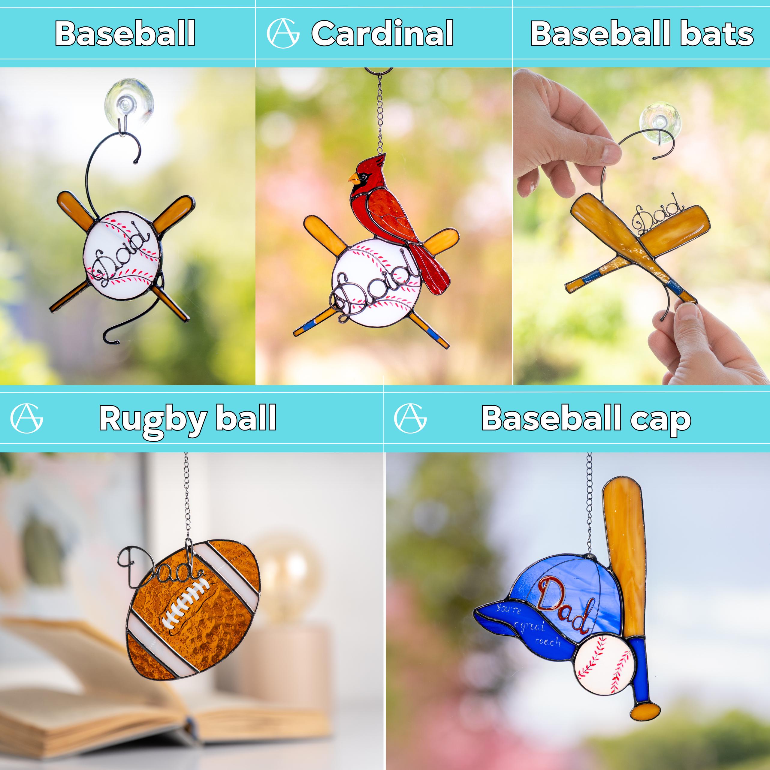 Stained glass sport ornament Baseball mom Rugby Custom stained glass Creative personalized gifts Fathers Day gift from son