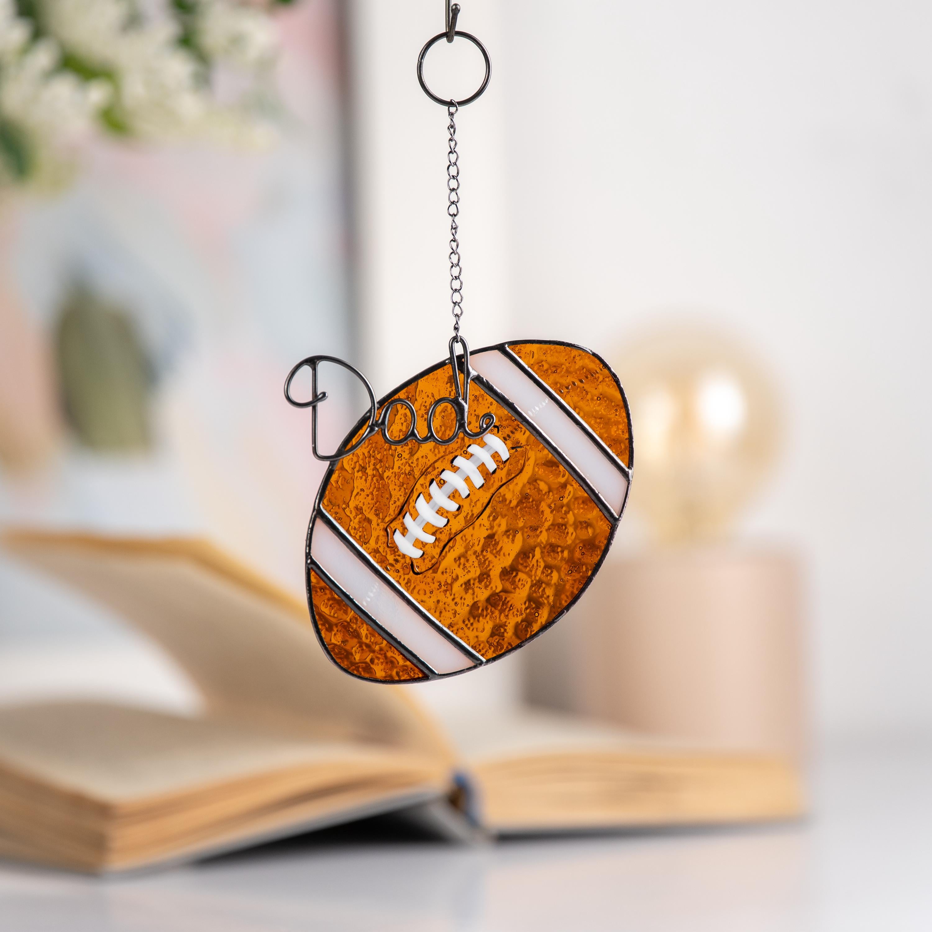 Stained glass sport ornament Baseball mom Rugby Custom stained glass Creative personalized gifts Fathers Day gift from son