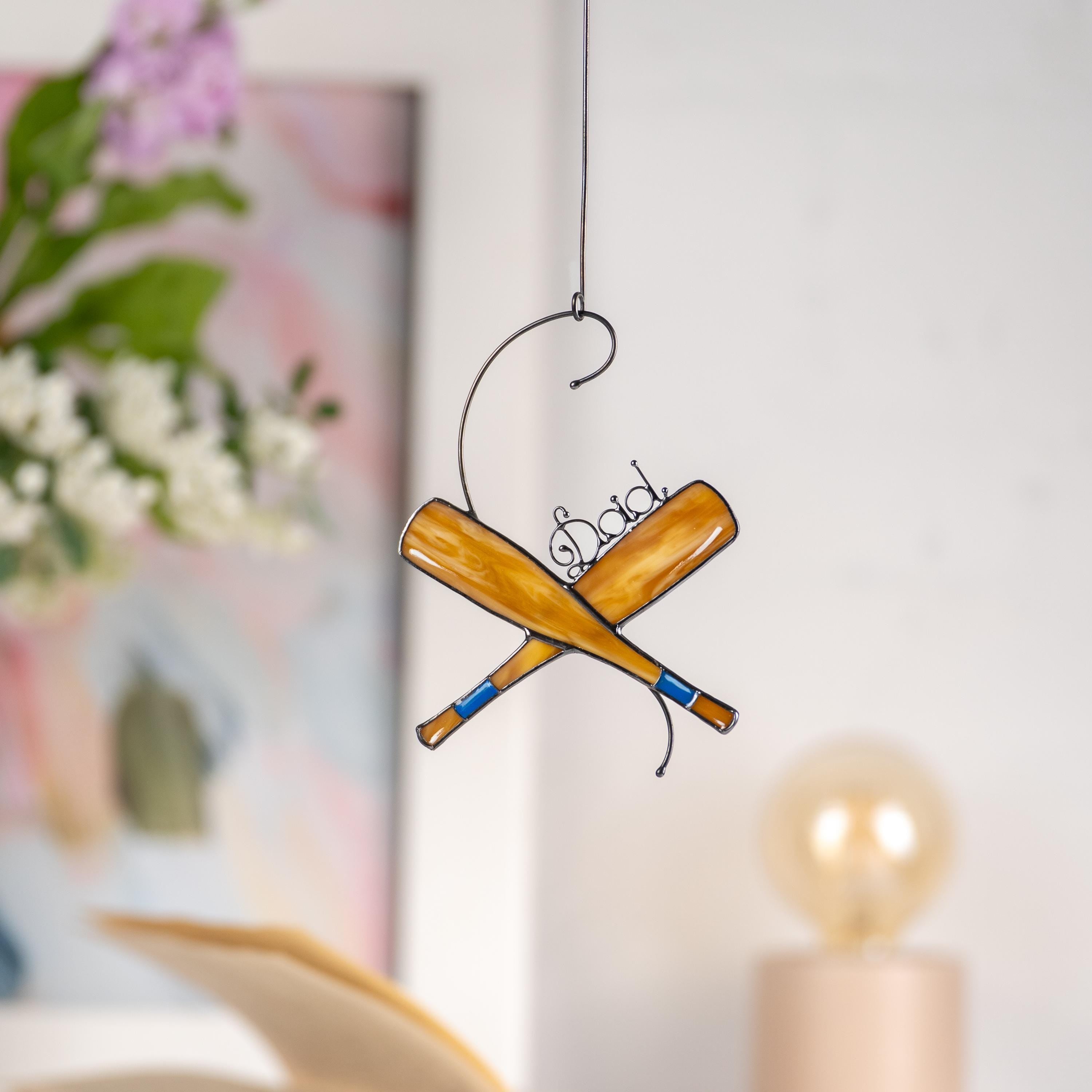 Baseball bat suncatcher Fathers Day gifts Stained glass window hangings