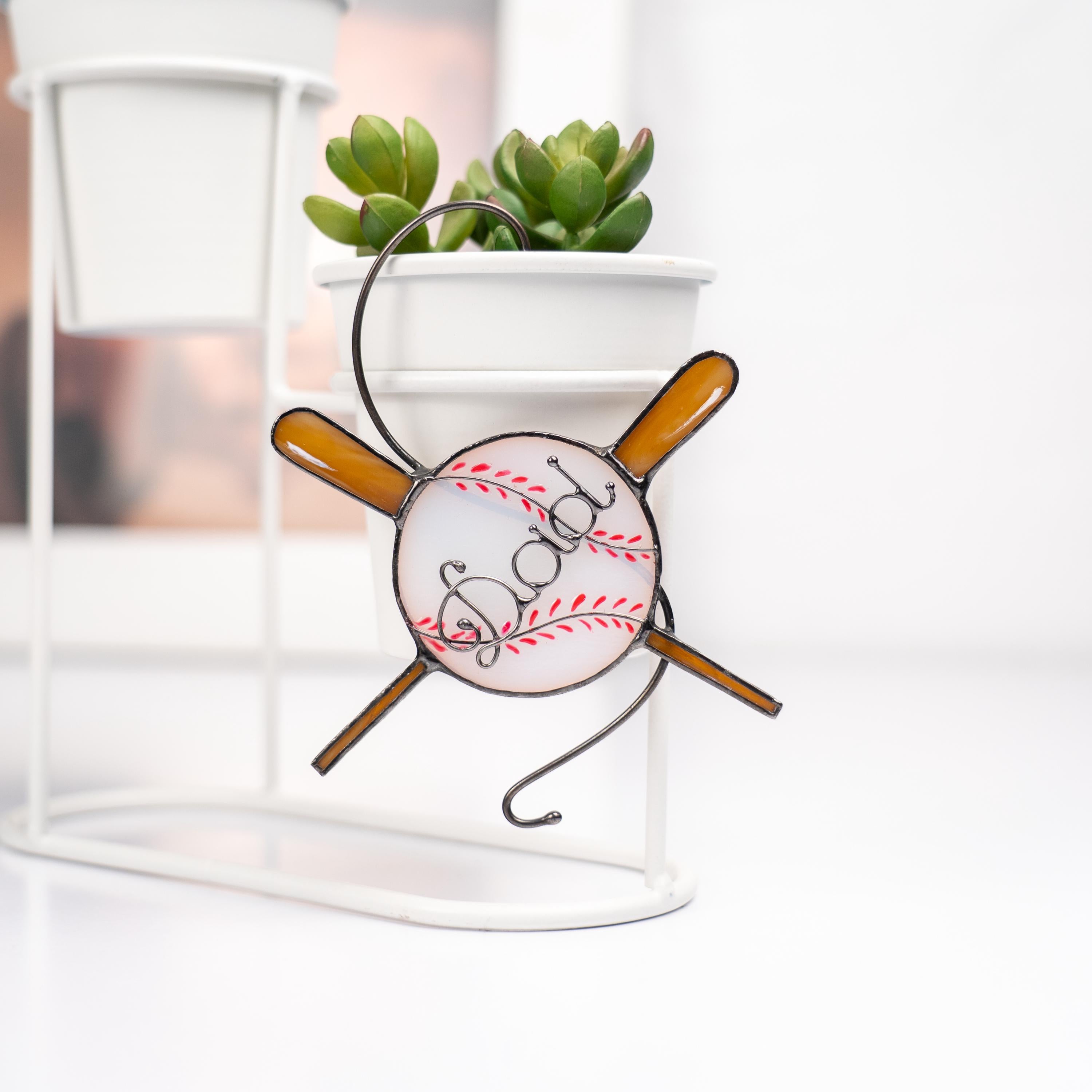 Personalized baseball ornament for dad, Stained glass window hangings, Fathers Day gift, Sports decor for man cave