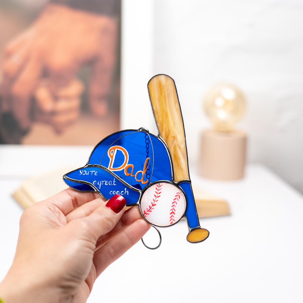 Stained glass window hangings Baseball mom Baseball ornament First Fathers Day gift from daughter Custom stained glass Sport ornament
