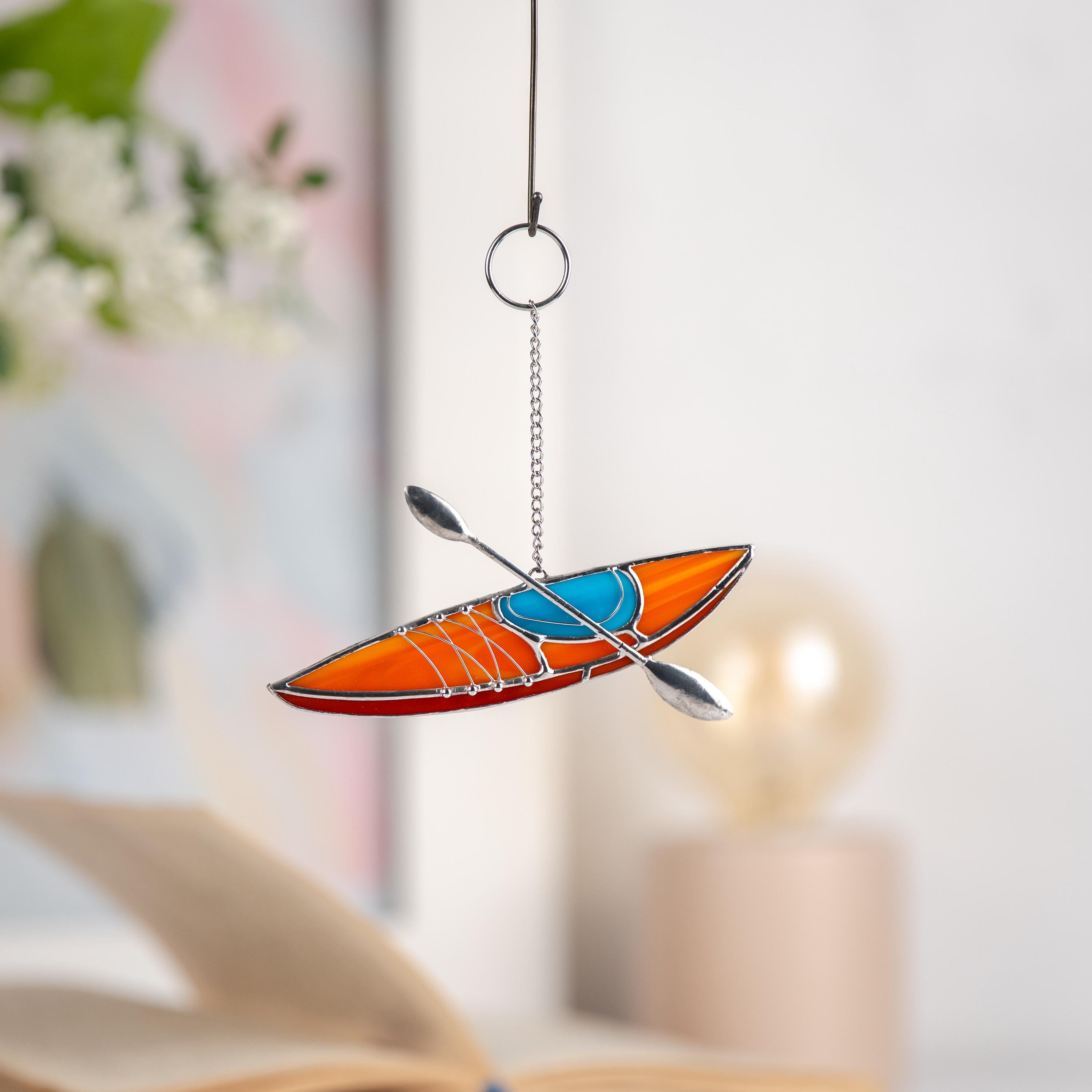 Handmade product stained glass window hangings Step dad fathers day gift Kayak Custom stained glass suncatcher Christmas gift