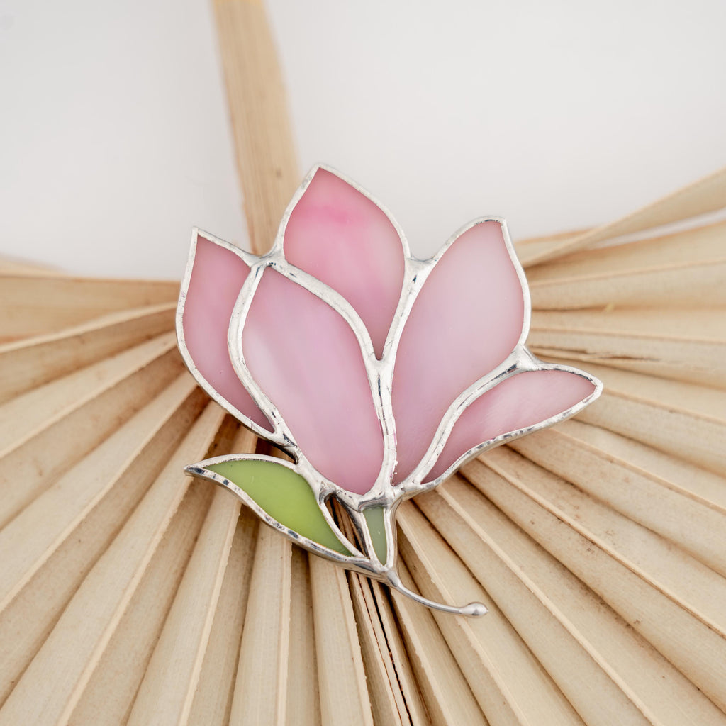 Magnolia stained glass jewelry Unique gift for mom Flower brooch pin