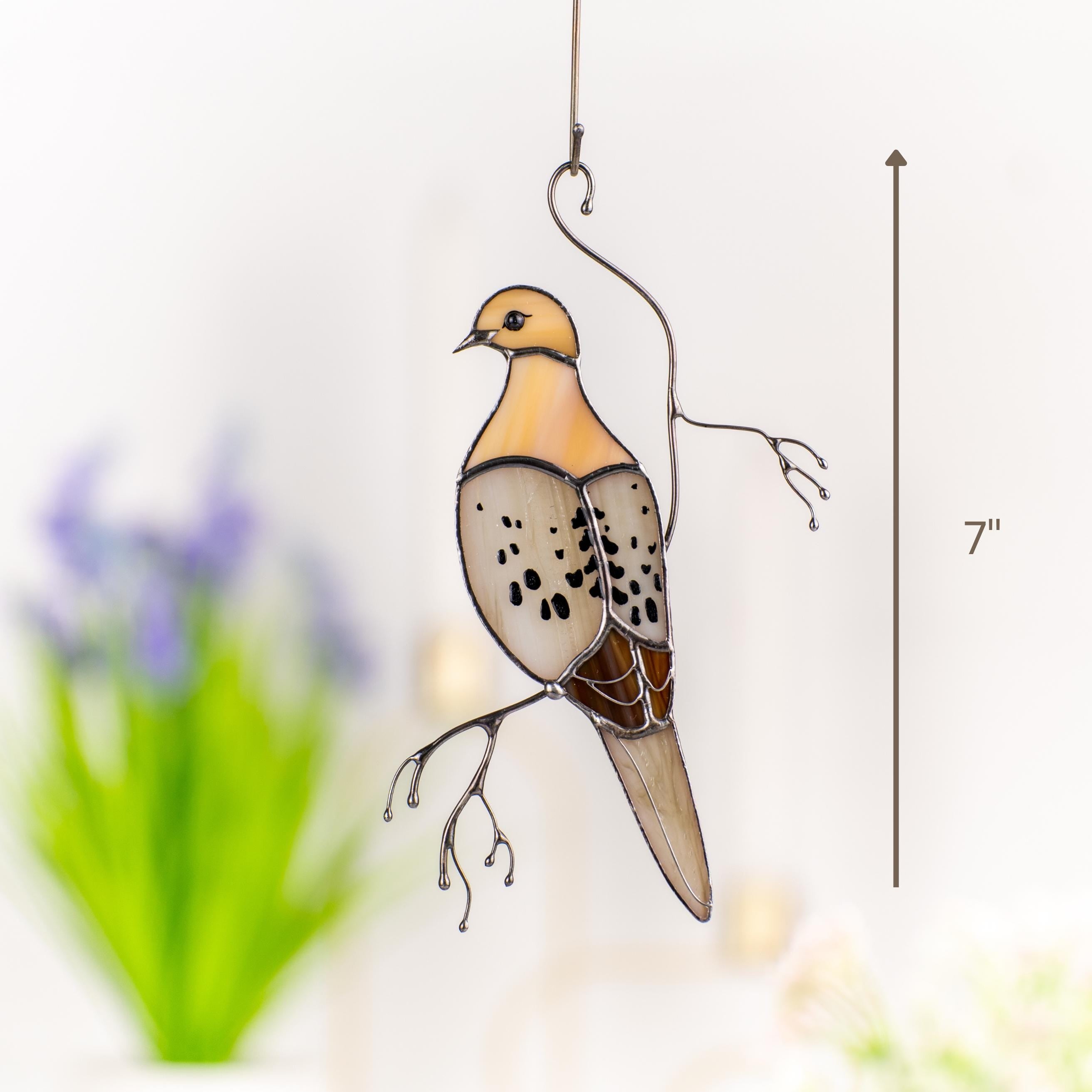 Stained glass bird suncatcher Unique gift for mom Custom stained glass window hangings Mourning dove stained glass bird