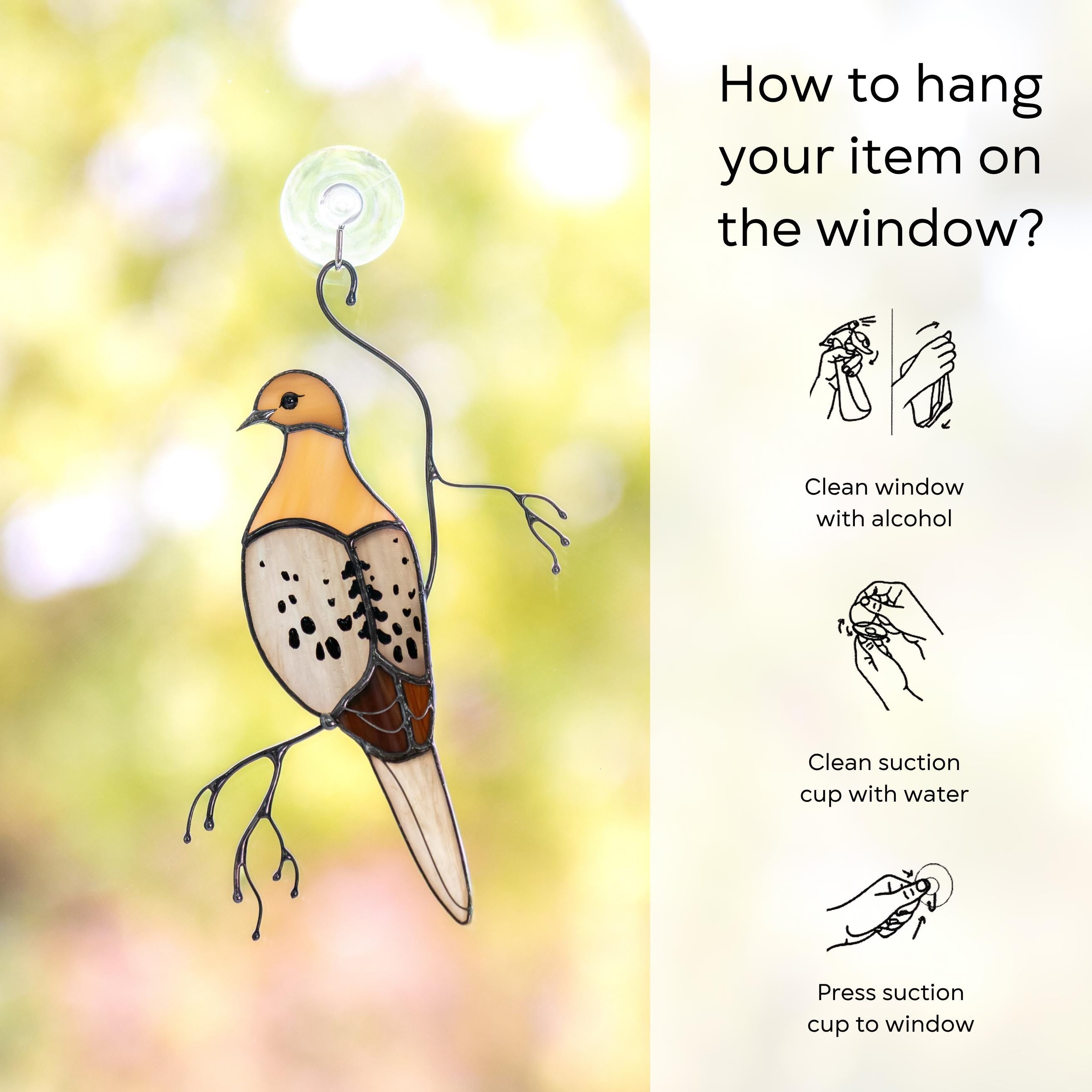 Stained glass bird suncatcher Unique gift for mom Custom stained glass window hangings Mourning dove stained glass bird