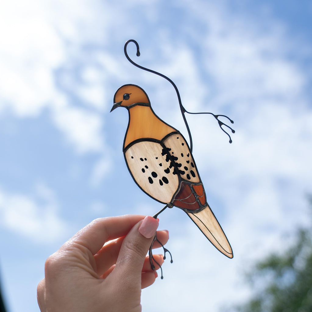 Stained glass bird suncatcher Unique gift for mom Custom stained glass window hangings Mourning dove stained glass bird