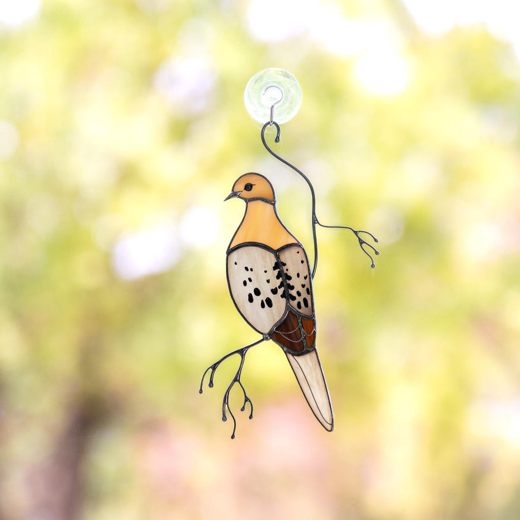 Stained glass bird suncatcher Unique gift for mom Custom stained glass window hangings Mourning dove stained glass bird