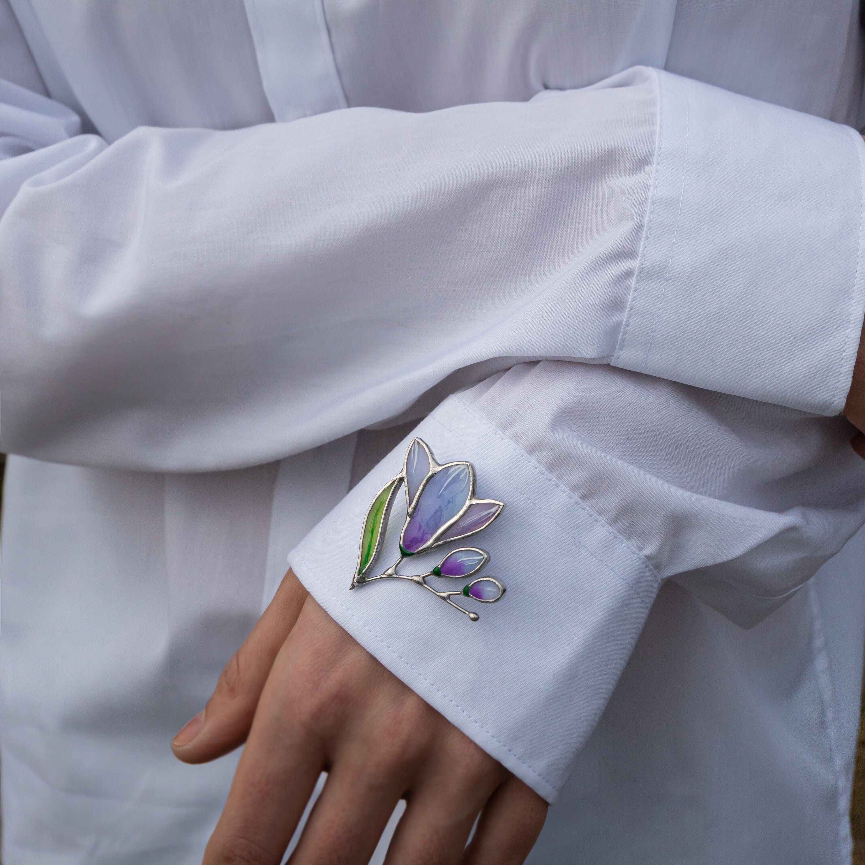 Freesia stained glass brooch Mother in law gift Nature inspired flower jewelry