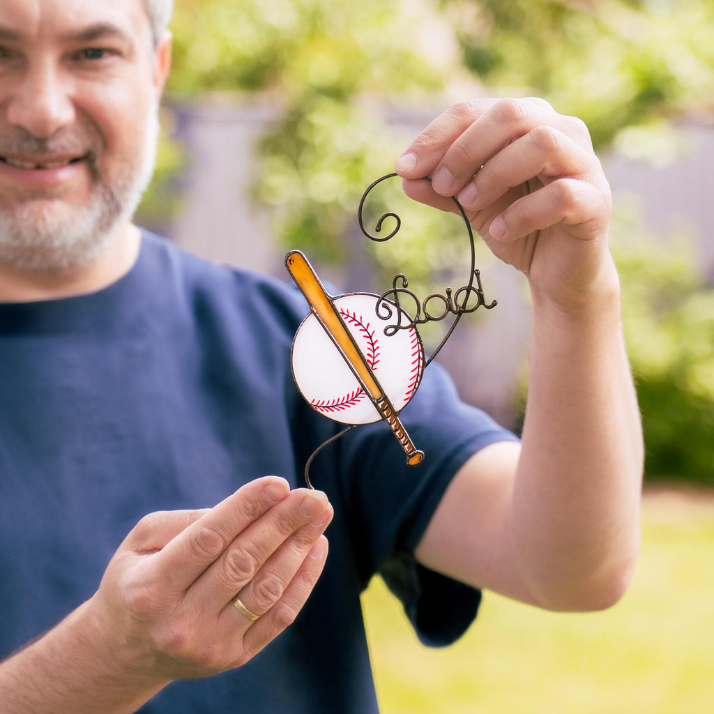 Real stained glass baseball suncatcher for dad - Personalized Fathers day gift for sports fans - Unique baseball coach gift