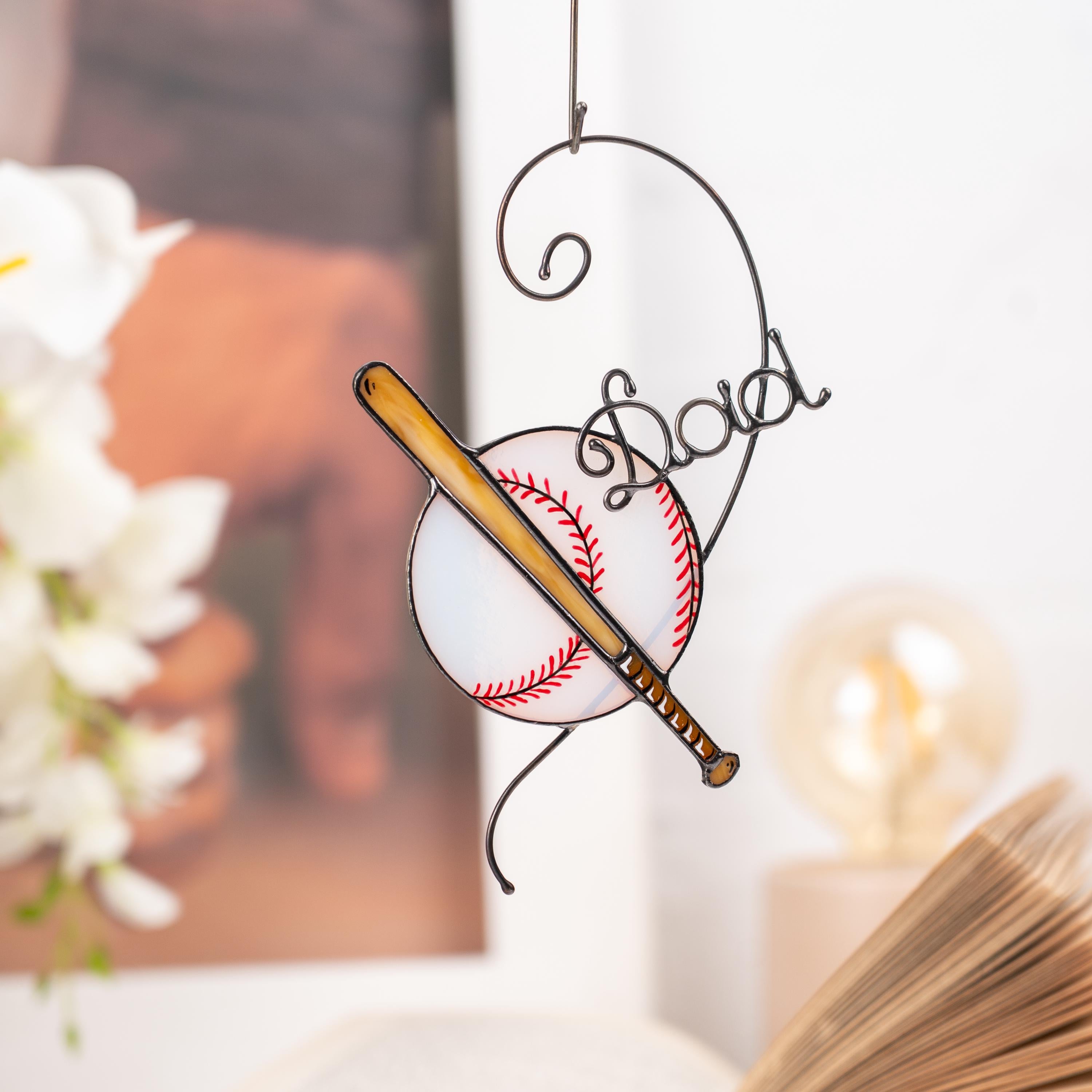 Real stained glass baseball suncatcher for dad - Personalized Fathers day gift for sports fans - Unique baseball coach gift