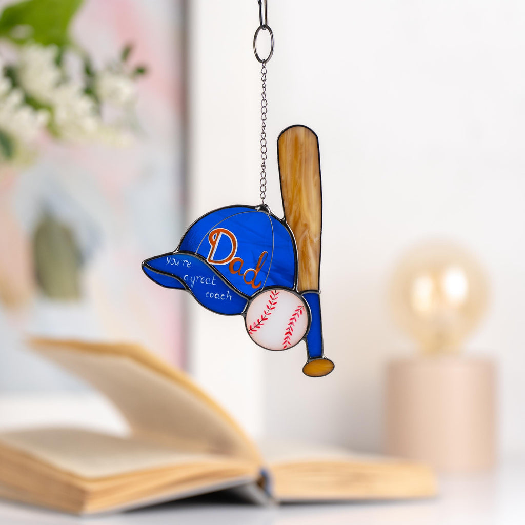 Stained glass window hangings Baseball mom Baseball ornament First Fathers Day gift from daughter Custom stained glass Sport ornament