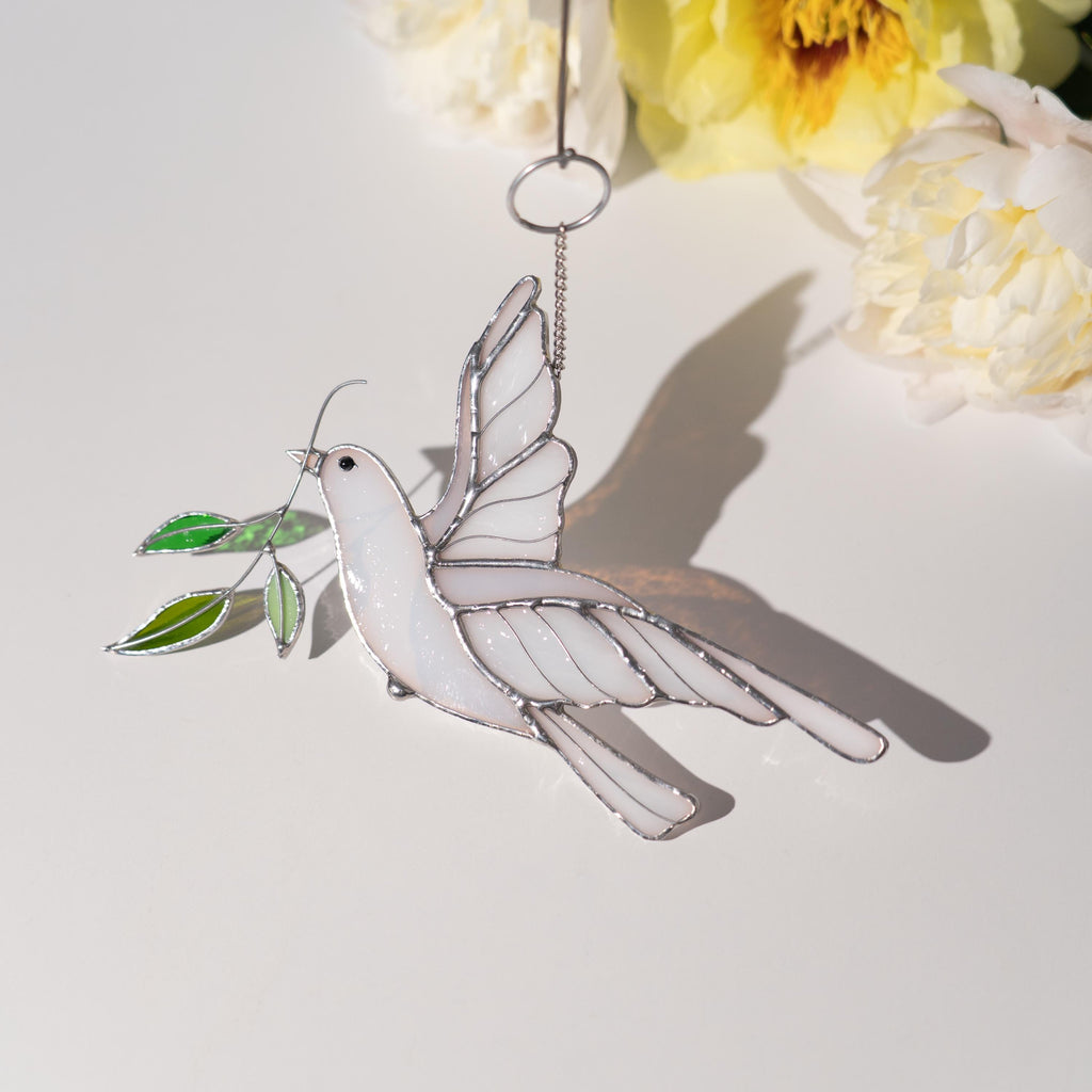 Stained glass dove Best gift for mom Stained glass window hangings Engagement ornament Stained glass bird suncatcher Garden stakes