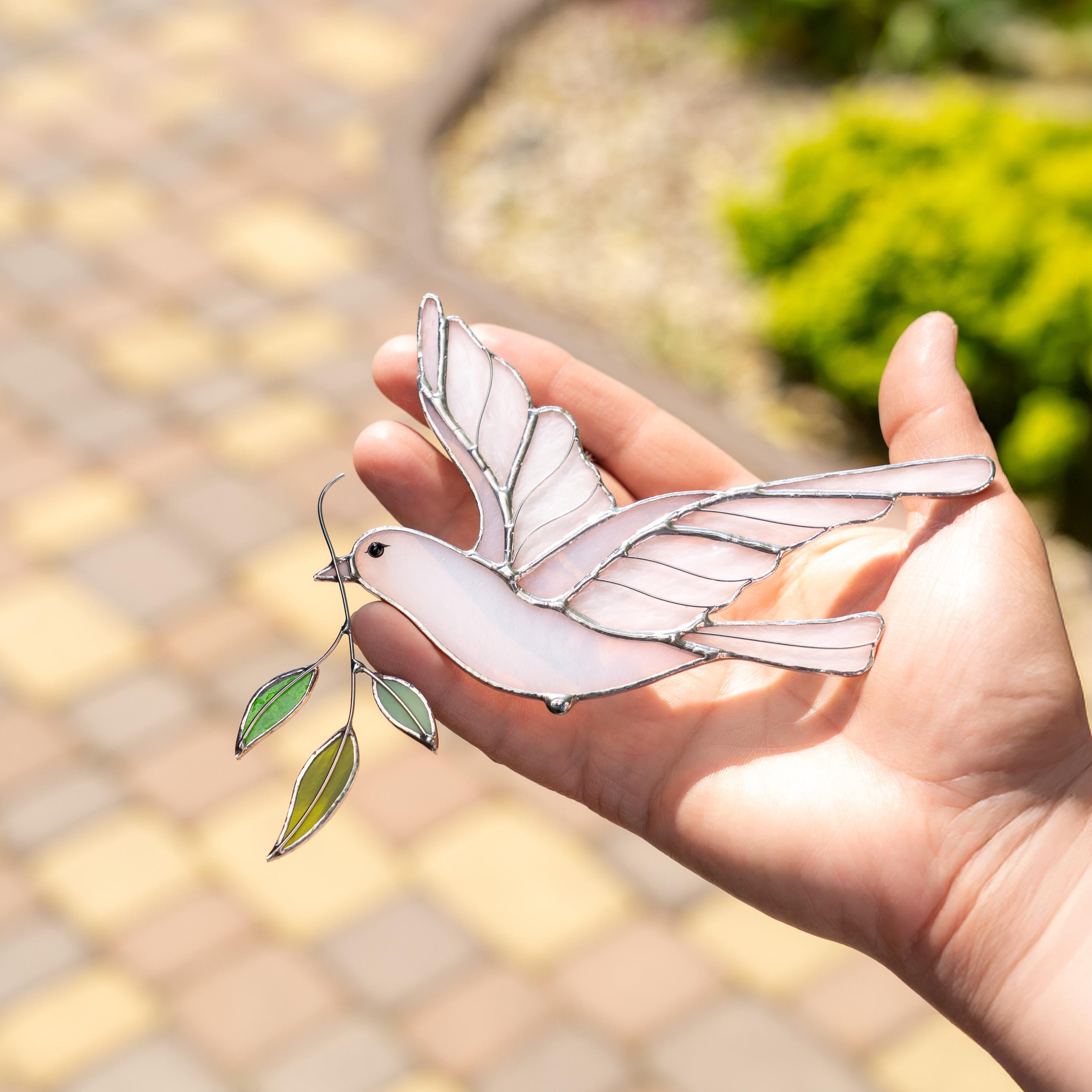 Stained glass dove Best gift for mom Stained glass window hangings Engagement ornament Stained glass bird suncatcher Garden stakes