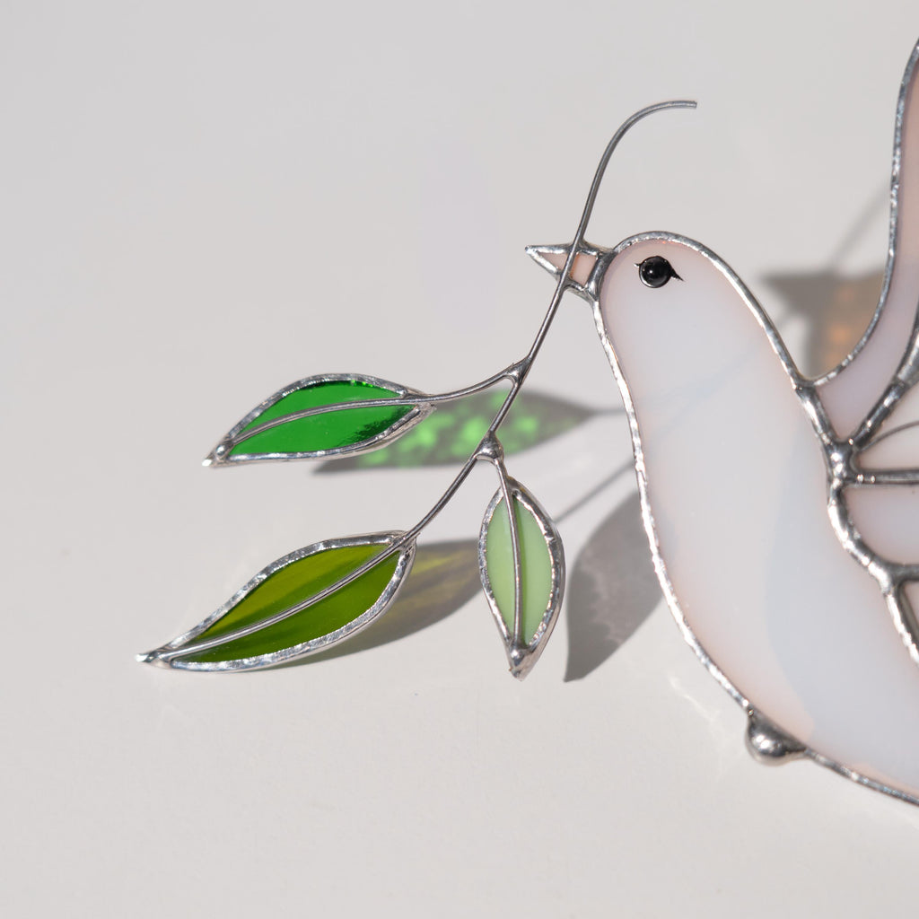 Dove stained glass window hangings Mother in law wedding gift White dove fairy garden accessories Stained glass bird suncatcher