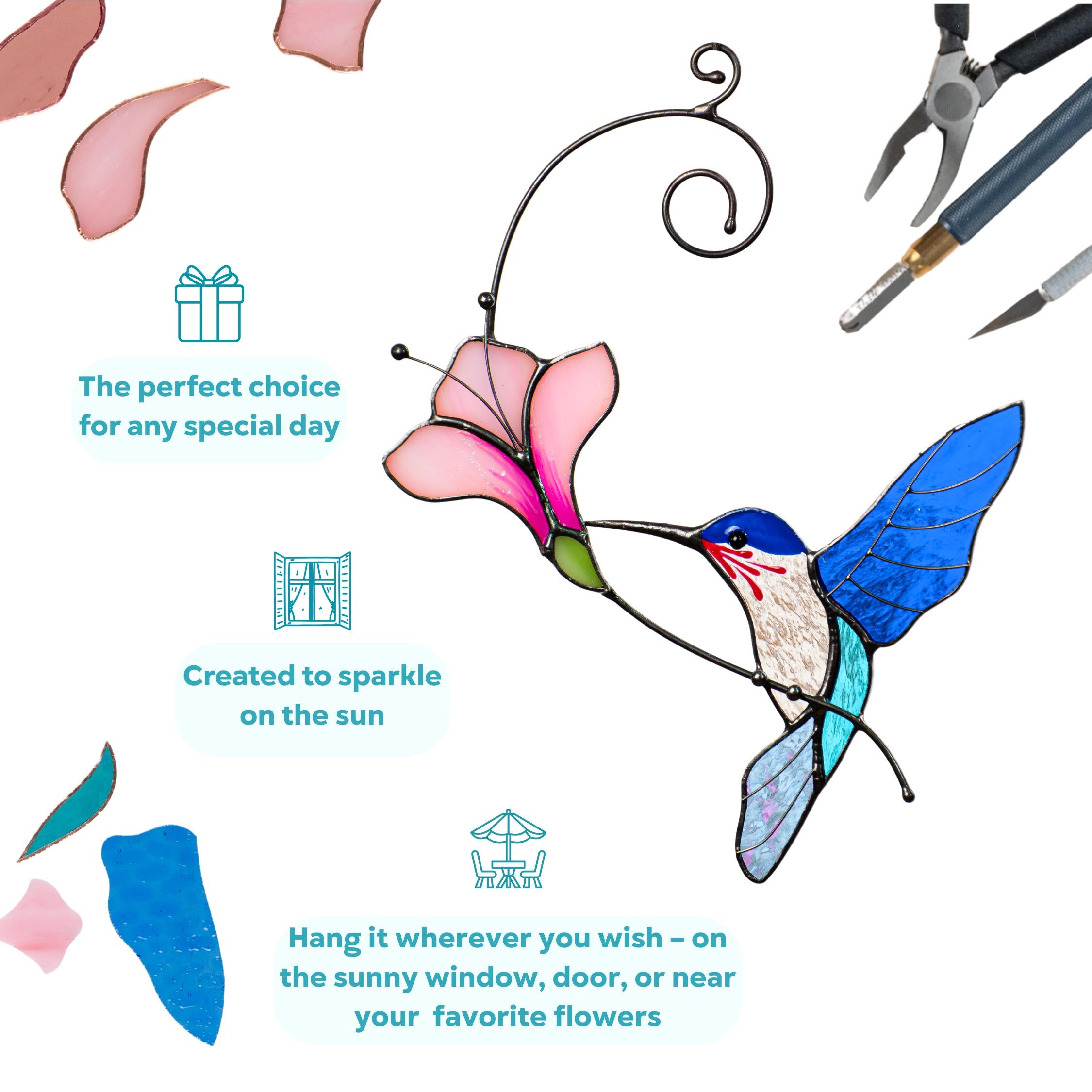 Hummingbird gifts stained glass window hangings Great grandma gift Hummingbird stained glass suncatcher Garden decoration