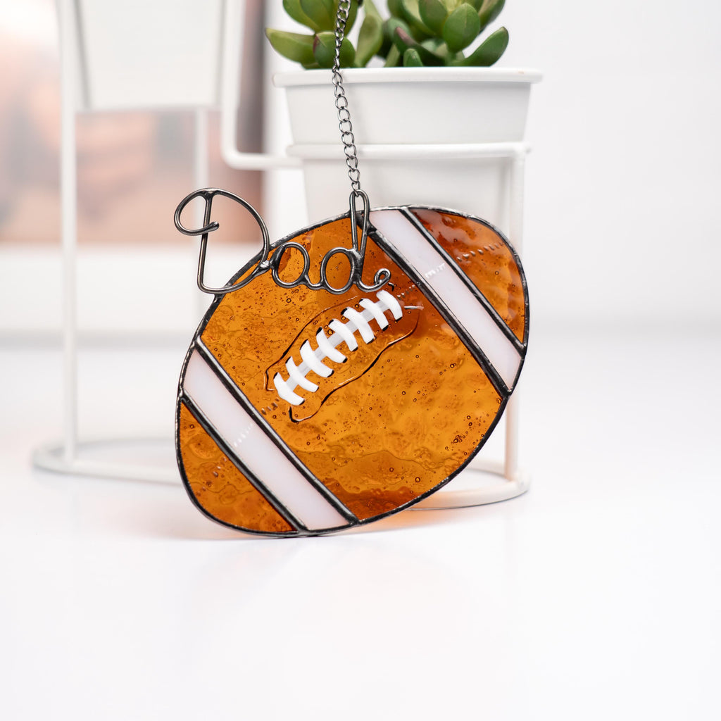 Stained glass sport ornament Baseball mom Rugby Custom stained glass Creative personalized gifts Fathers Day gift from son