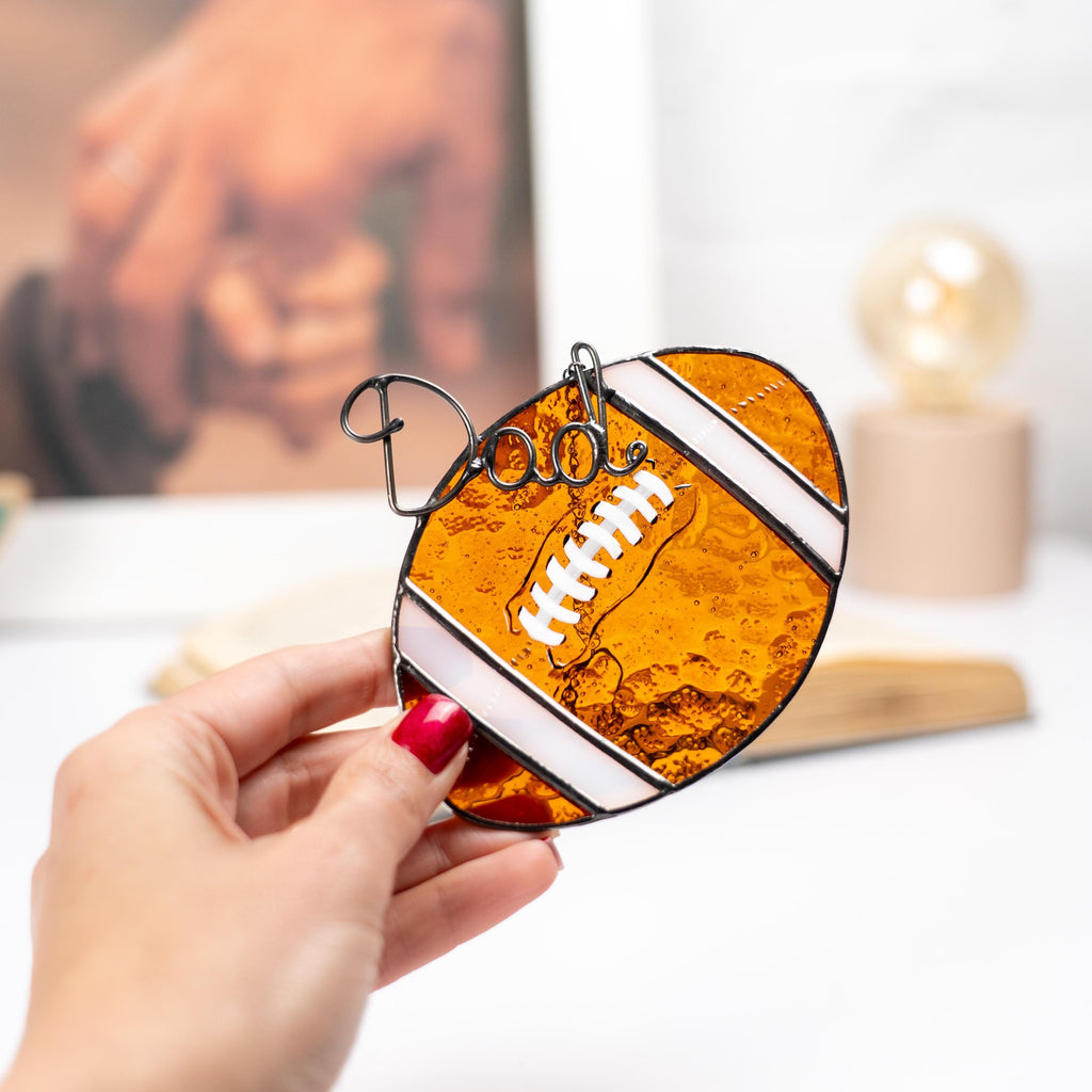 Stained glass sport ornament Baseball mom Rugby Custom stained glass Creative personalized gifts Fathers Day gift from son