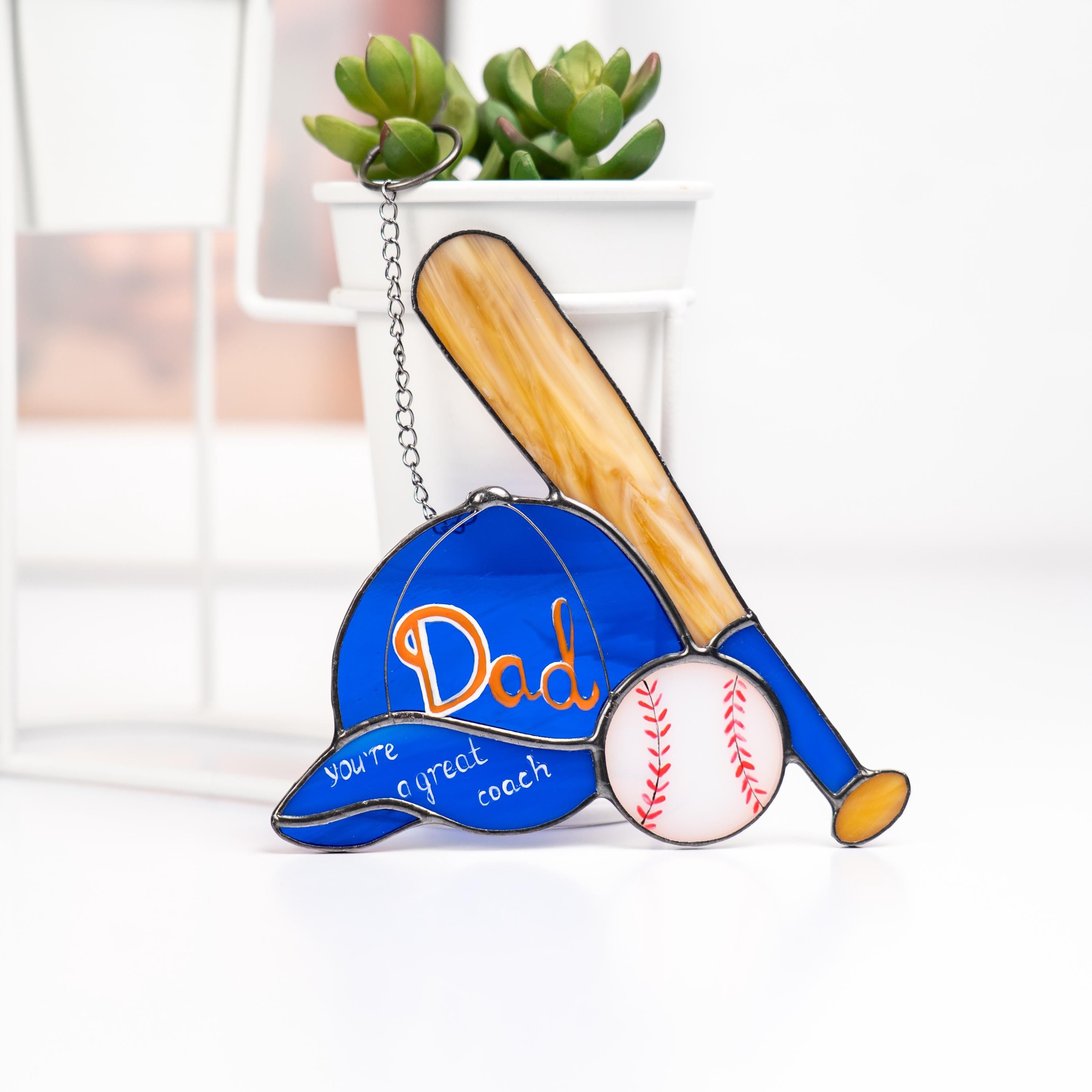 Stained glass window hangings Baseball mom Baseball ornament First Fathers Day gift from daughter Custom stained glass Sport ornament
