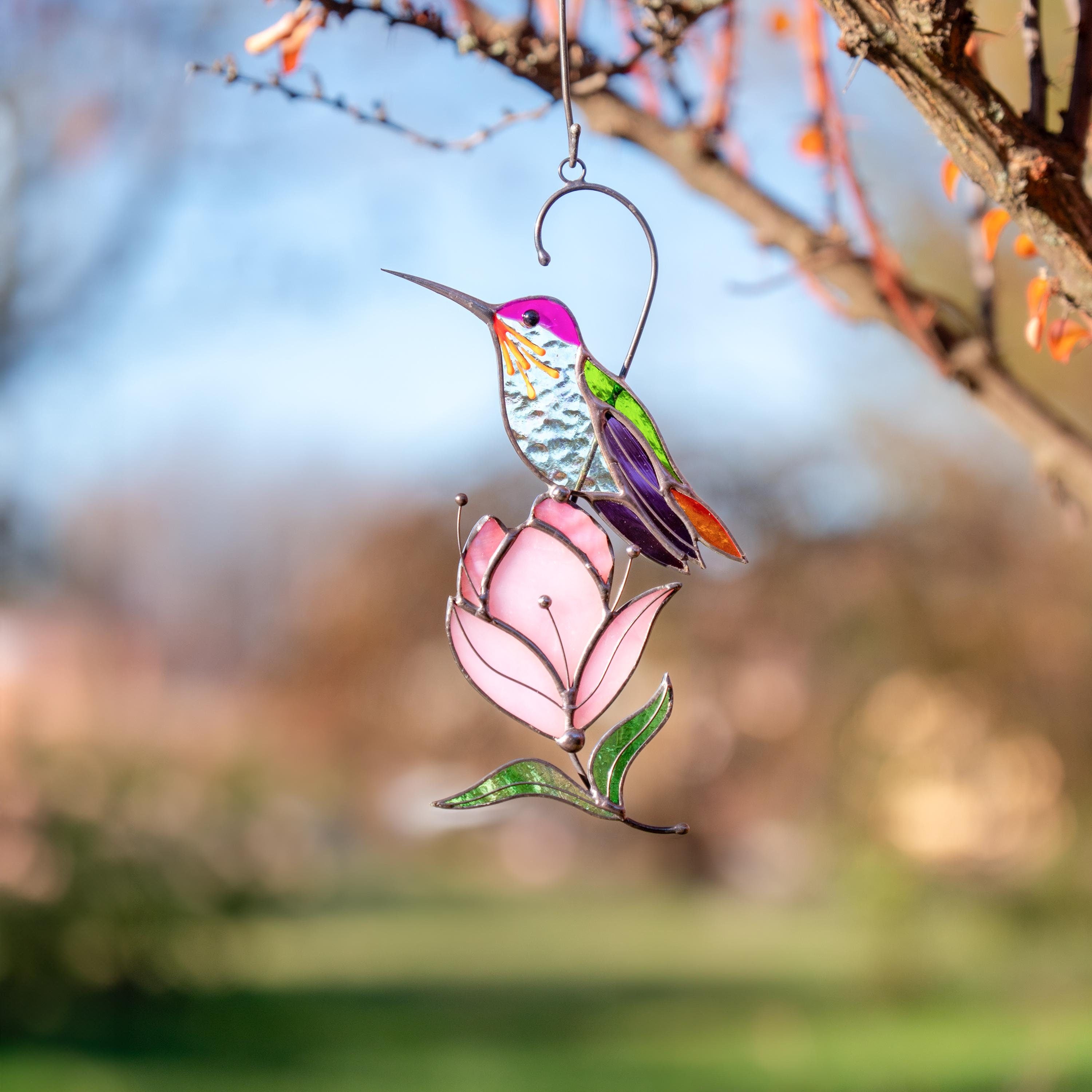 Hummingbird stained glass bird suncatcher Mother in law gifts Custom stained glass window hangings Hummingbird gifts