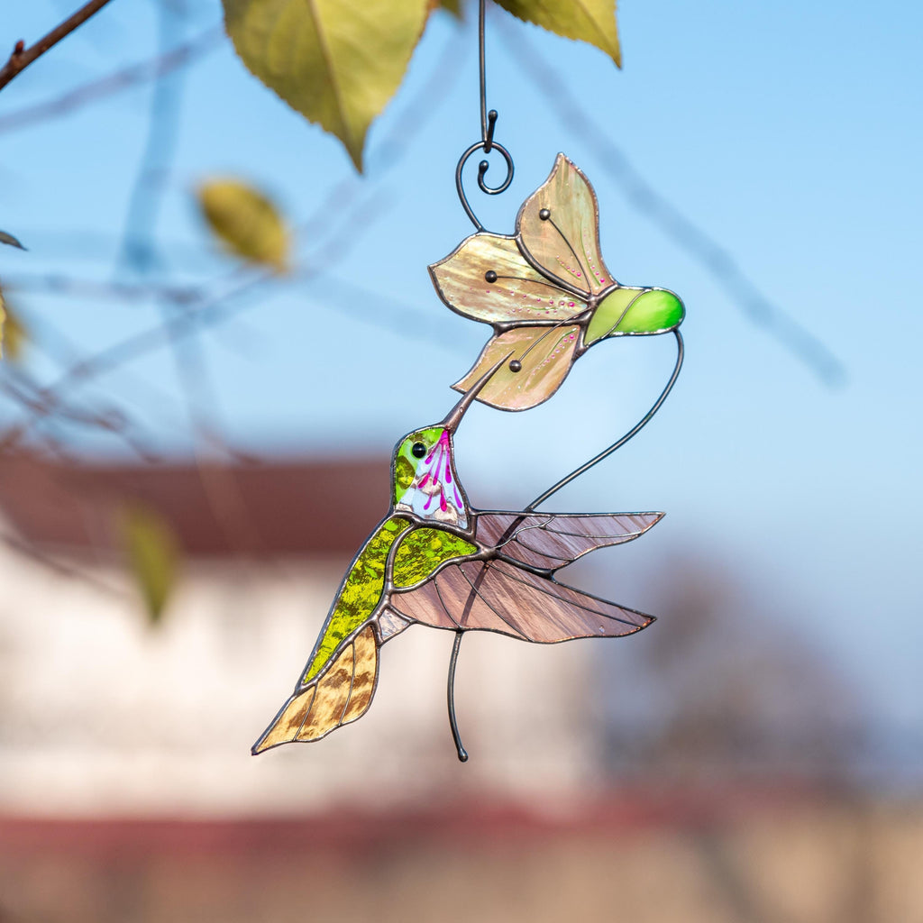 Hummingbird stained glass window hangings New mom gift Flower suncatcher House warming gifts new home Hummingbird stained glass suncatcher