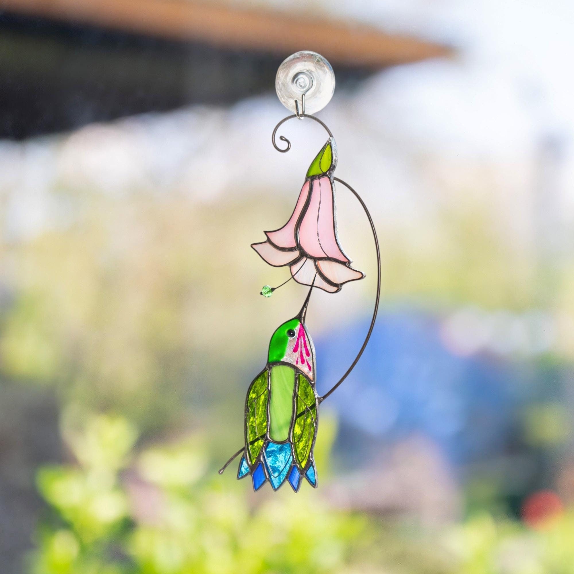 Hummingbird stained glass flower Daughter in law gift Custom stained glass hummingbird suncatcher Modern stained glass bird
