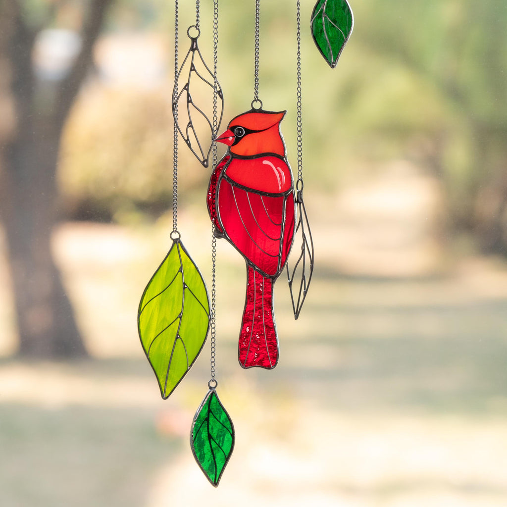 Stained glass cardinal sympathy gift wind chime Mother in law gifts Custom stained glass cardinal ornament Stained glass bird suncatcher