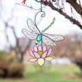 Modern stained glass dragonfly Godmother gift House warming gifts new home Custom stained glass lotus flower Dragonfly decor