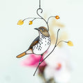 Bird artwork stained glass window hangings Wood Thrush Unique gift for mom Stained glass suncatcher Custom stained glass art