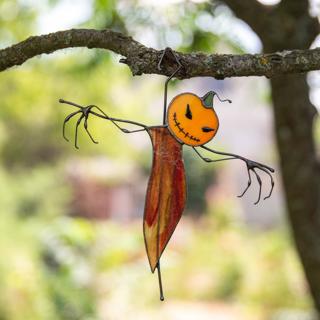 Halloween suncatcher Scarecrow Halloween gifts Custom stained glass window hangings Halloween decor indoor Haunted items