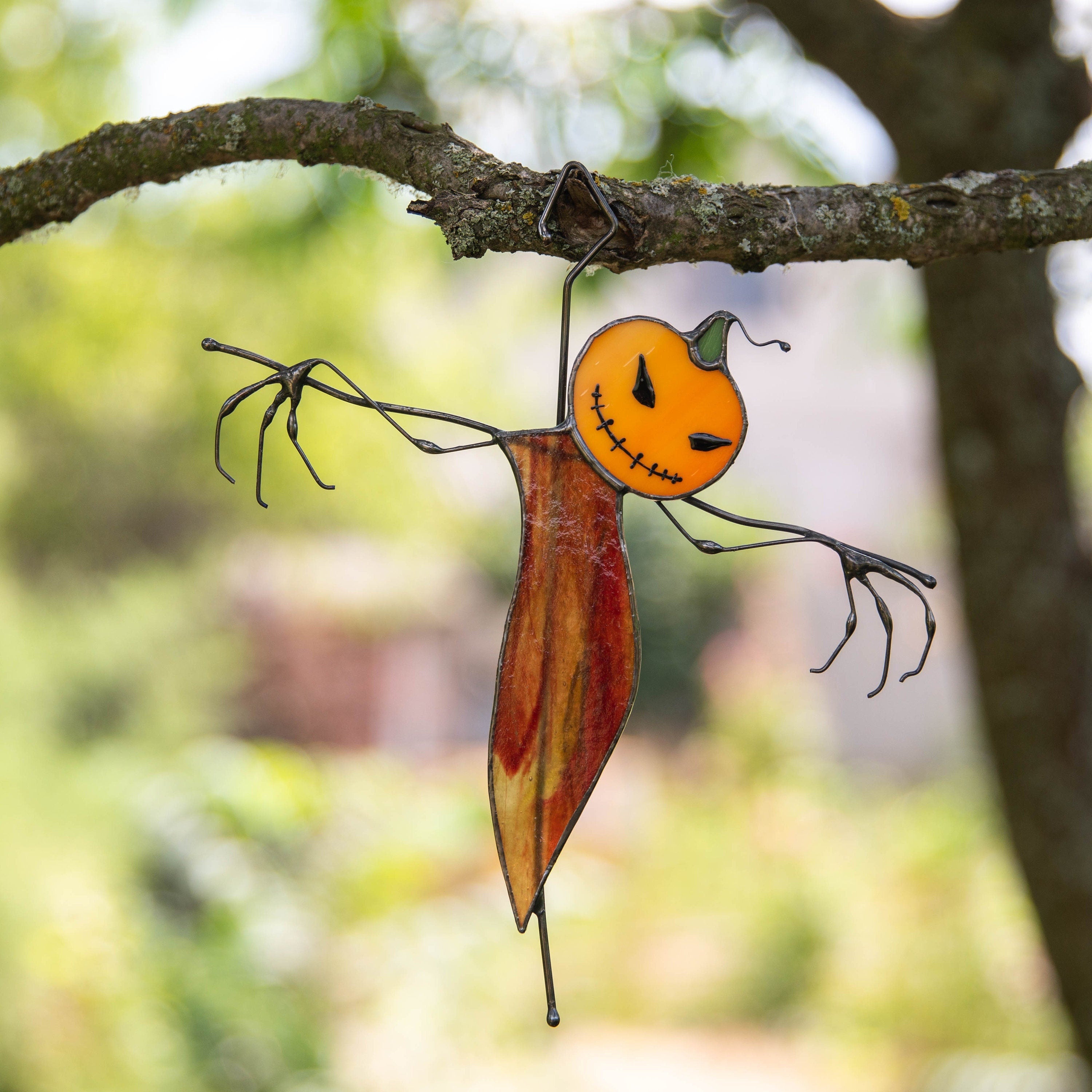 Halloween suncatcher Scarecrow Halloween gifts Custom stained glass window hangings Halloween decor indoor Haunted items