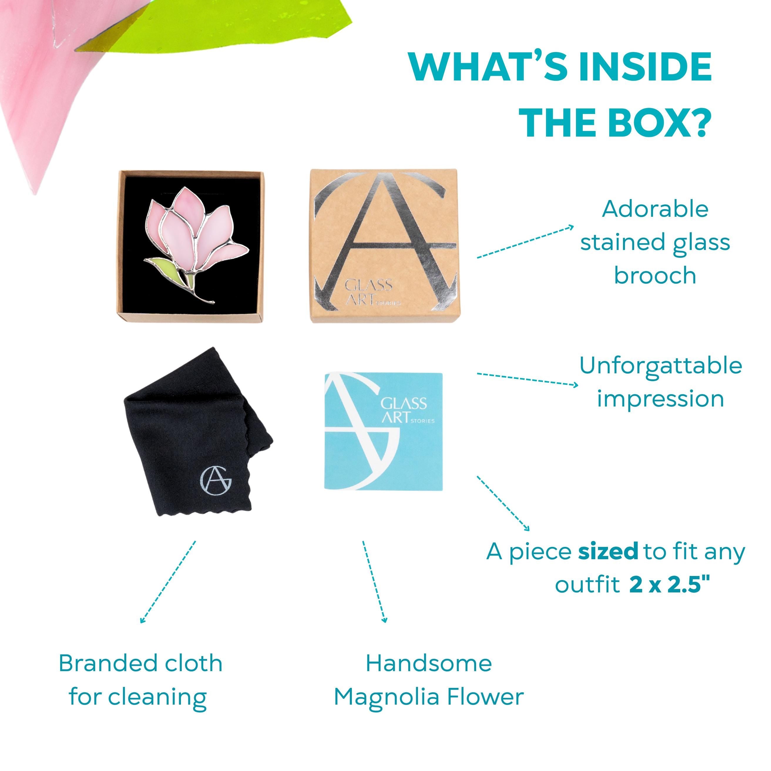 Magnolia stained glass jewelry Unique gift for mom Flower brooch pin