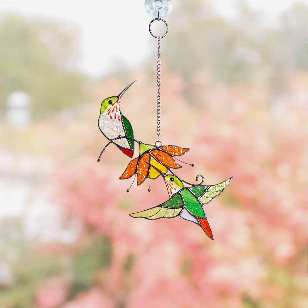Hummingbird stained glass birds Best gift for mom Custom stained glass window hangings Fairy garden accessories