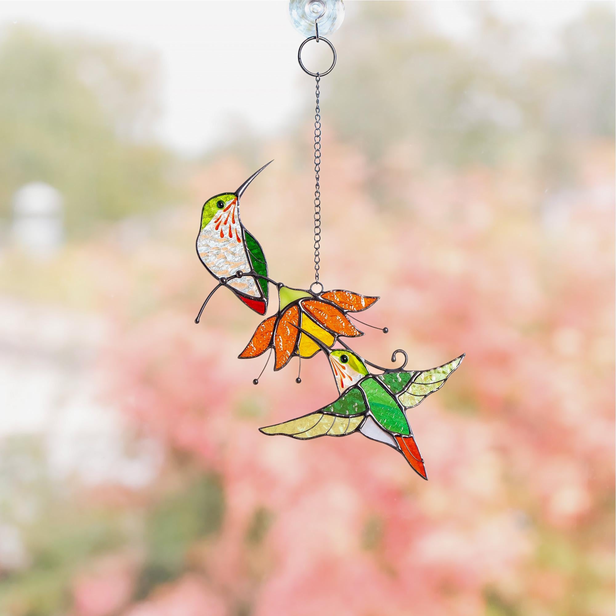 Hummingbird stained glass birds Best gift for mom Custom stained glass window hangings Fairy garden accessories