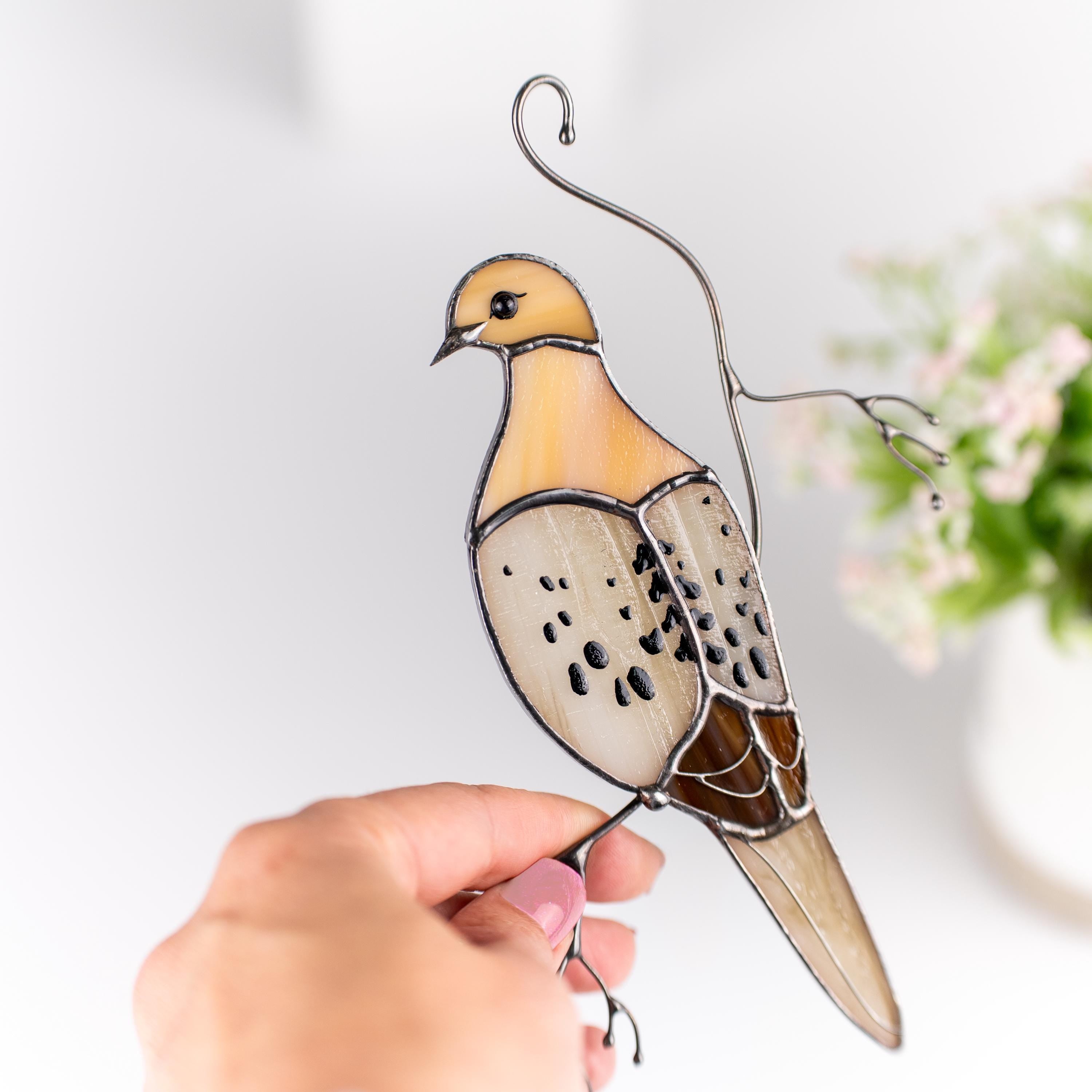 Stained glass bird suncatcher Unique gift for mom Custom stained glass window hangings Mourning dove stained glass bird