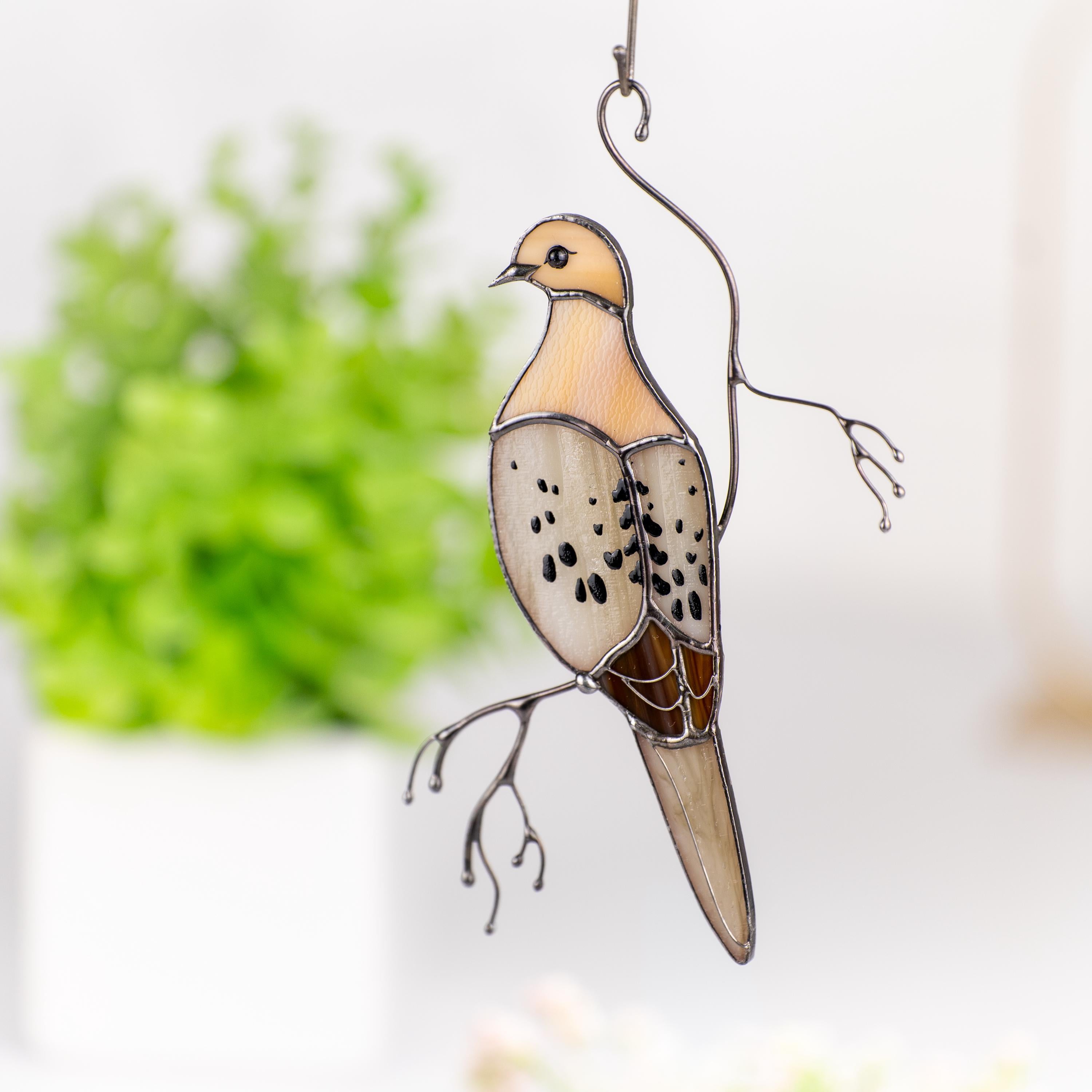 Stained glass bird suncatcher Unique gift for mom Custom stained glass window hangings Mourning dove stained glass bird