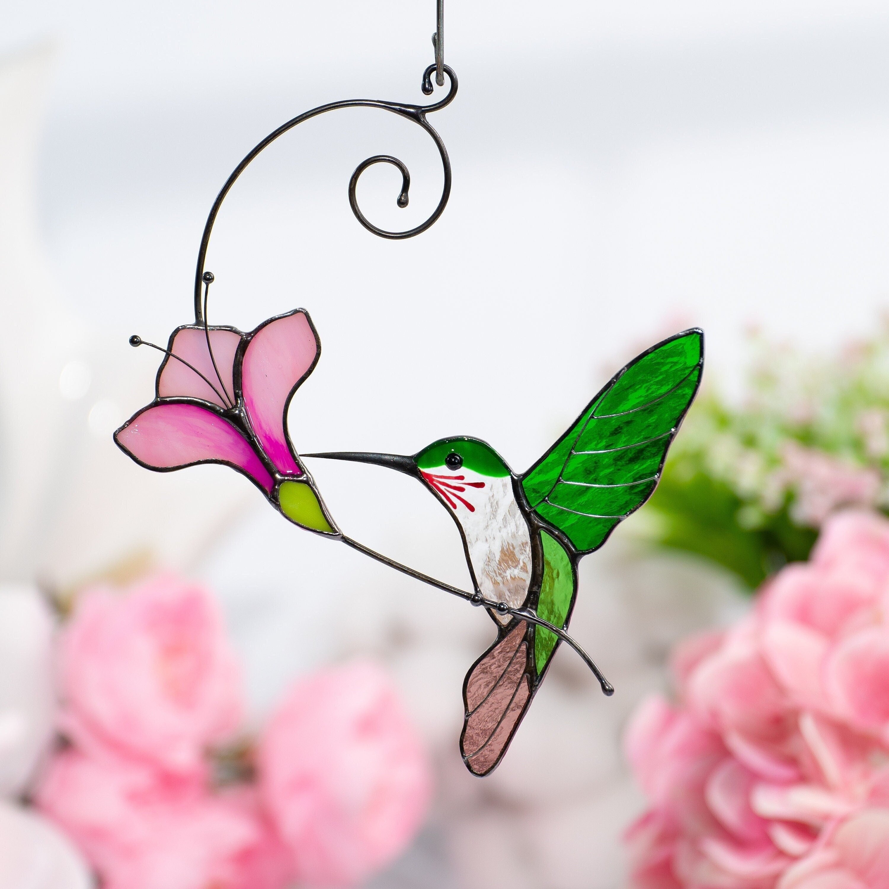 Hummingbird stained glass bird suncatcher Daughter in law gift Custom stained glass window hangings Flower suncatcher Hummingbird gifts