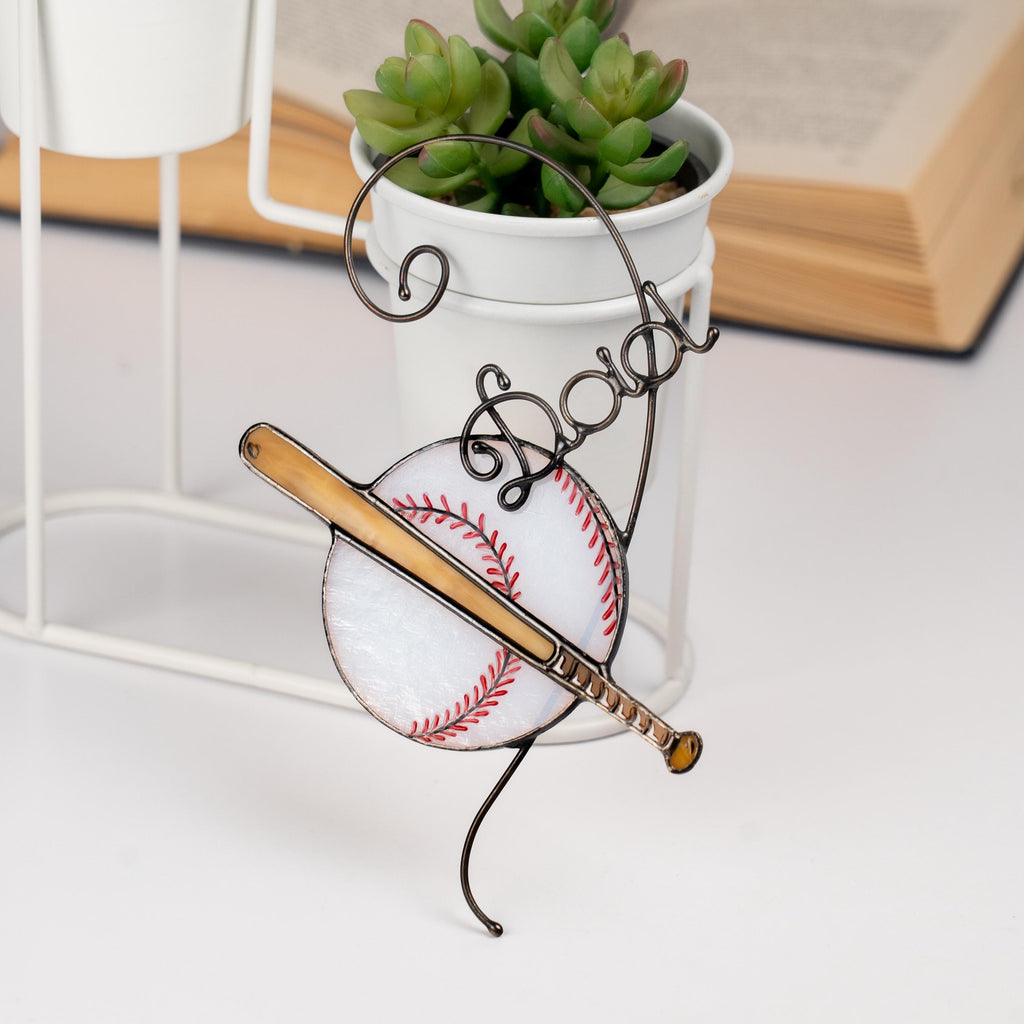 Real stained glass baseball suncatcher for dad - Personalized Fathers day gift for sports fans - Unique baseball coach gift