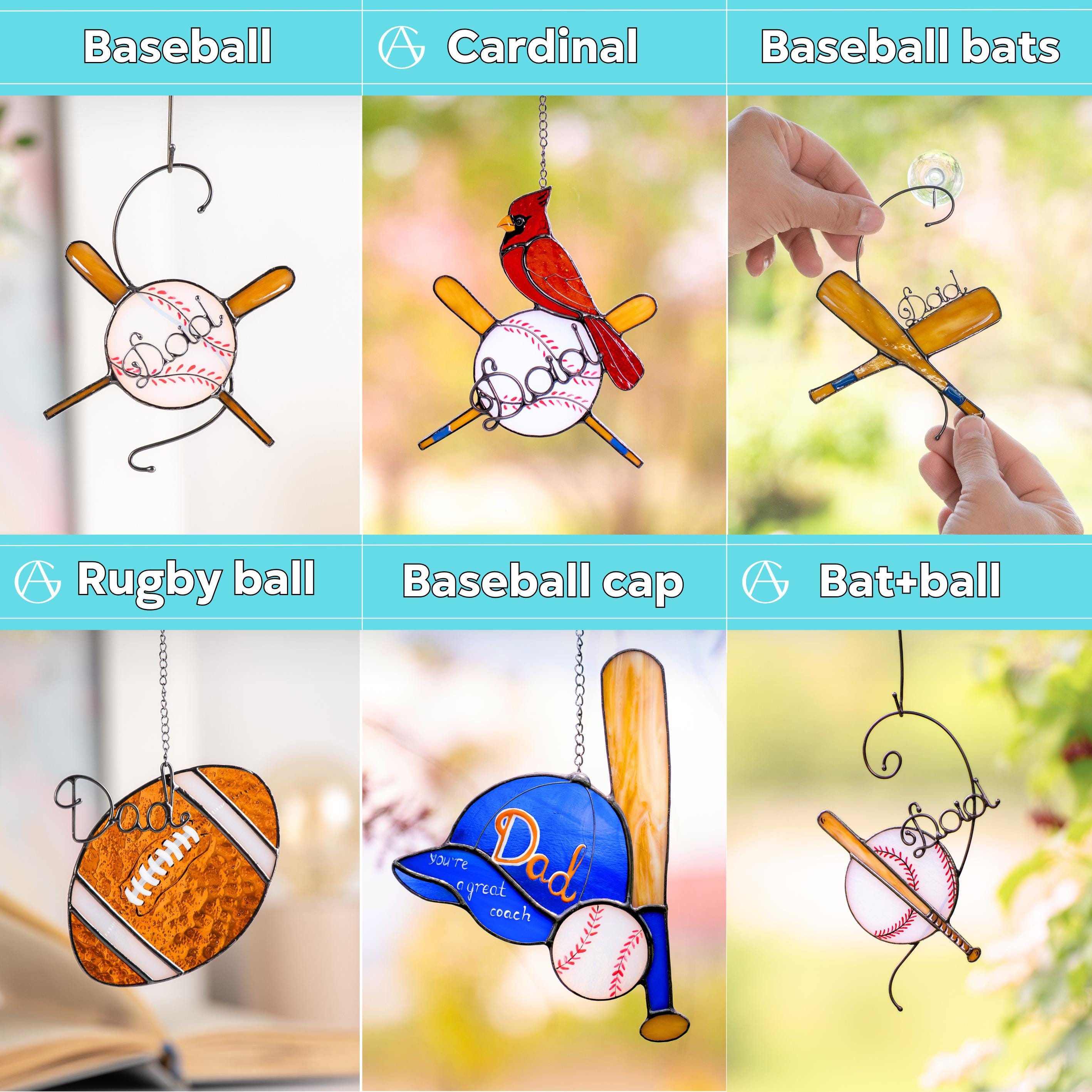 Real stained glass baseball suncatcher for dad - Personalized Fathers day gift for sports fans - Unique baseball coach gift